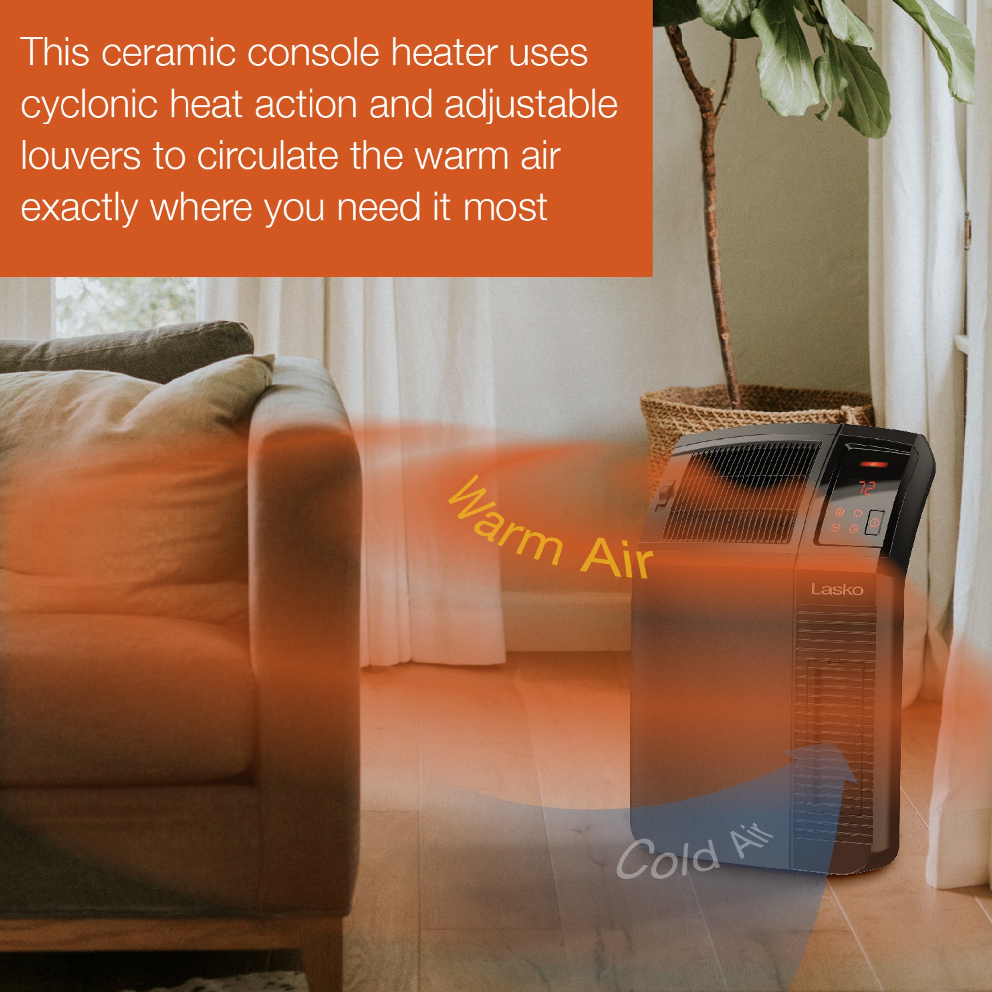 Lasko 23 Ceramic Console Space Heater: 2 Heat Settings. Timer. Adjustable Louvers. Thermostat. Black - Image 5