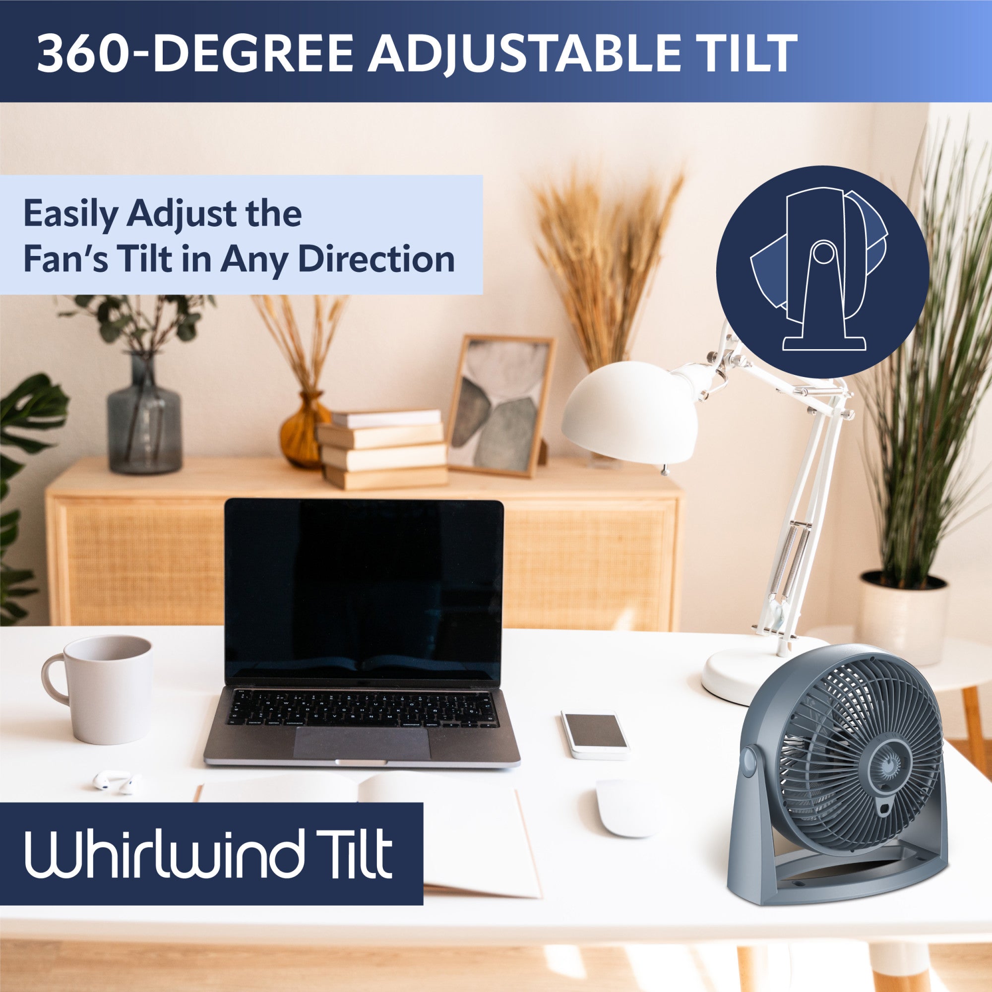 Lasko Whirlwind Tilt 12 Table Fan: Wall Mount. 3-Speed. Slate - Image 3