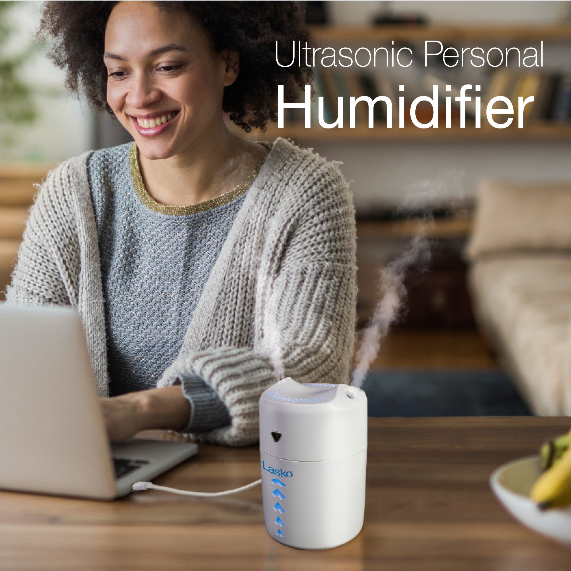 Lasko Ultrasonic Personal Cool Mist Humidifier with Nightlight. UH150. White - Image 2