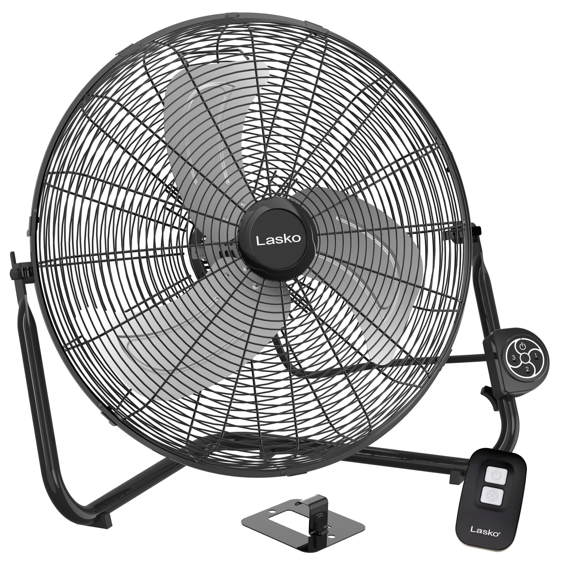 Lasko 20 High Velocity Floor Fan: Wall Mount. 3-Speed. Remote. Black