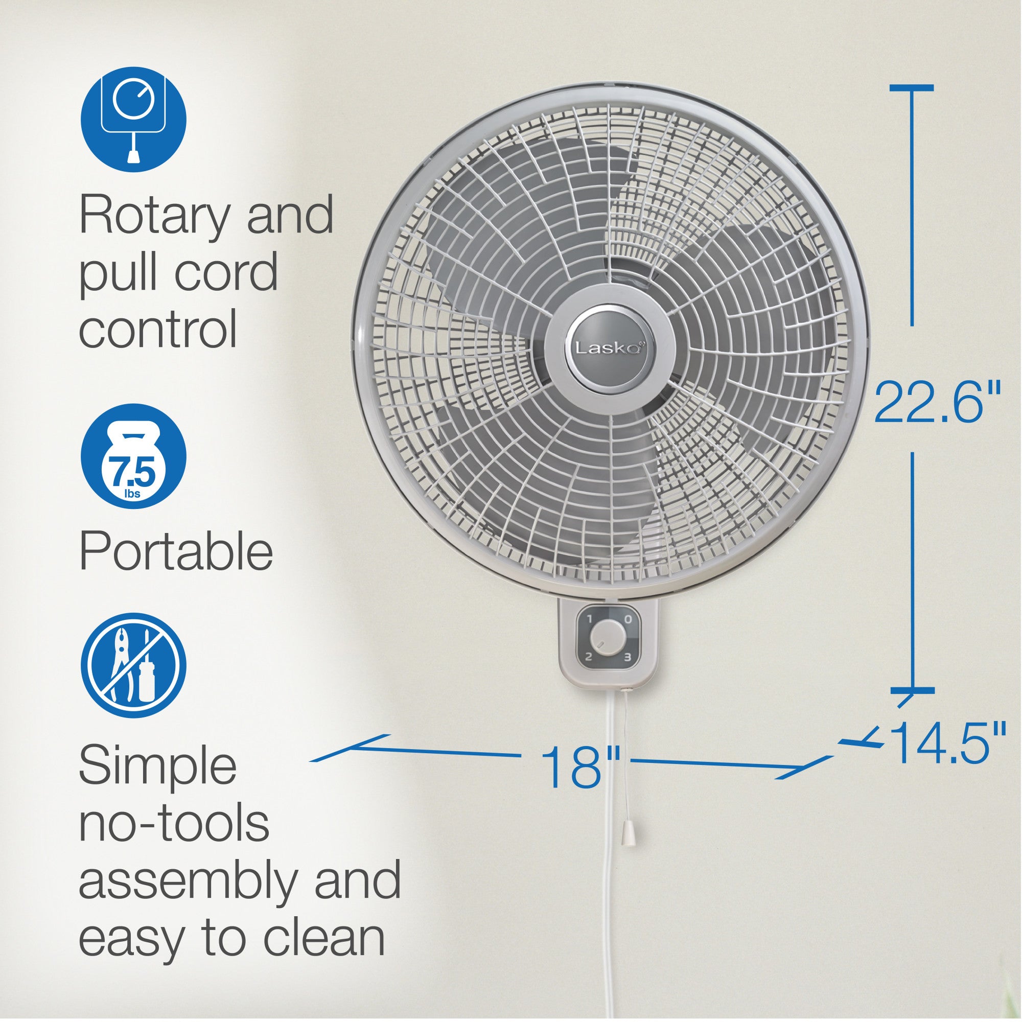 Lasko 16 Wall Mount Fan: Oscillating. 3-Speed. Tilting Head. White - Image 6