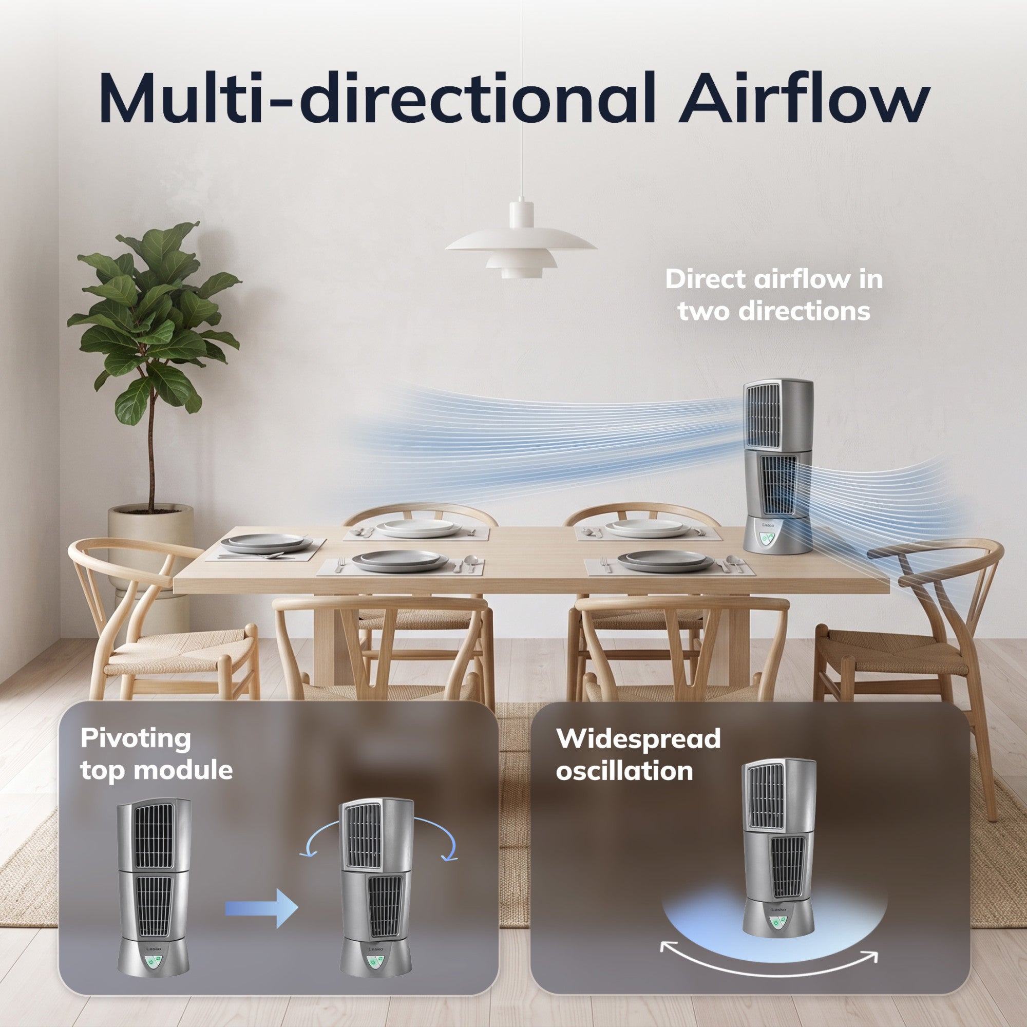 Lasko Wind Tower 14 Table Fan: Oscillating. 3-Speed. Pivoting. Gray - Image 3
