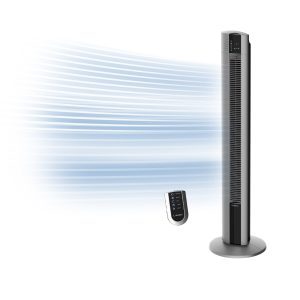 Lasko 48 Tower Fan: Oscillating. 3-Speed. Remote. Timer. Gray
