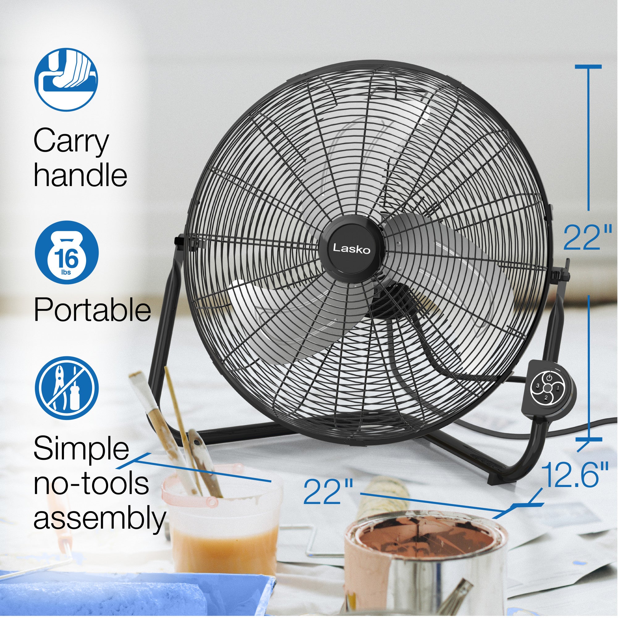 Lasko 20 High Velocity Floor Fan: Wall Mount. 3-Speed. Remote. Black - Image 6
