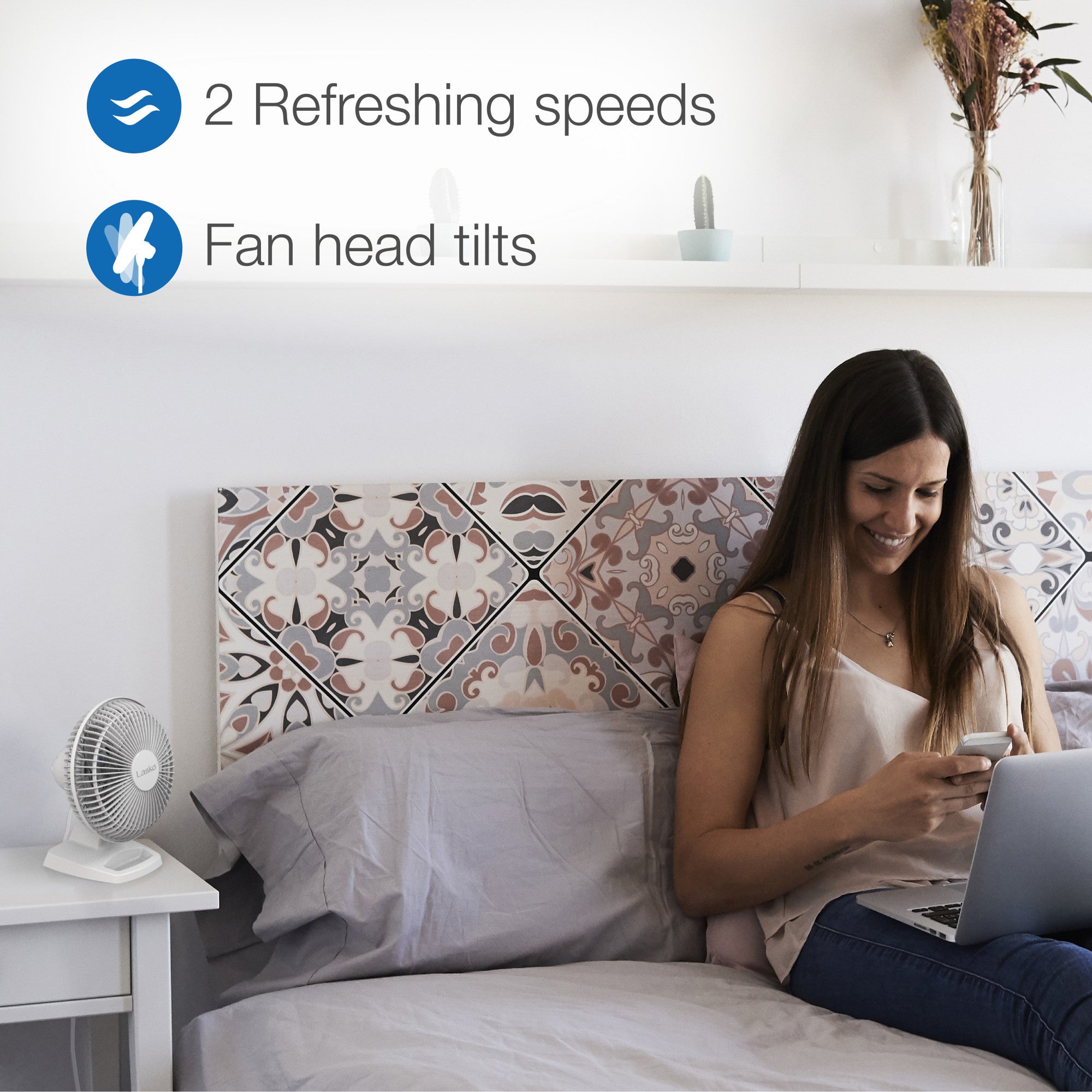Lasko 6 Personal Table Fan: 2-Speed. Tilting Head. Storage Tray. White - Image 4