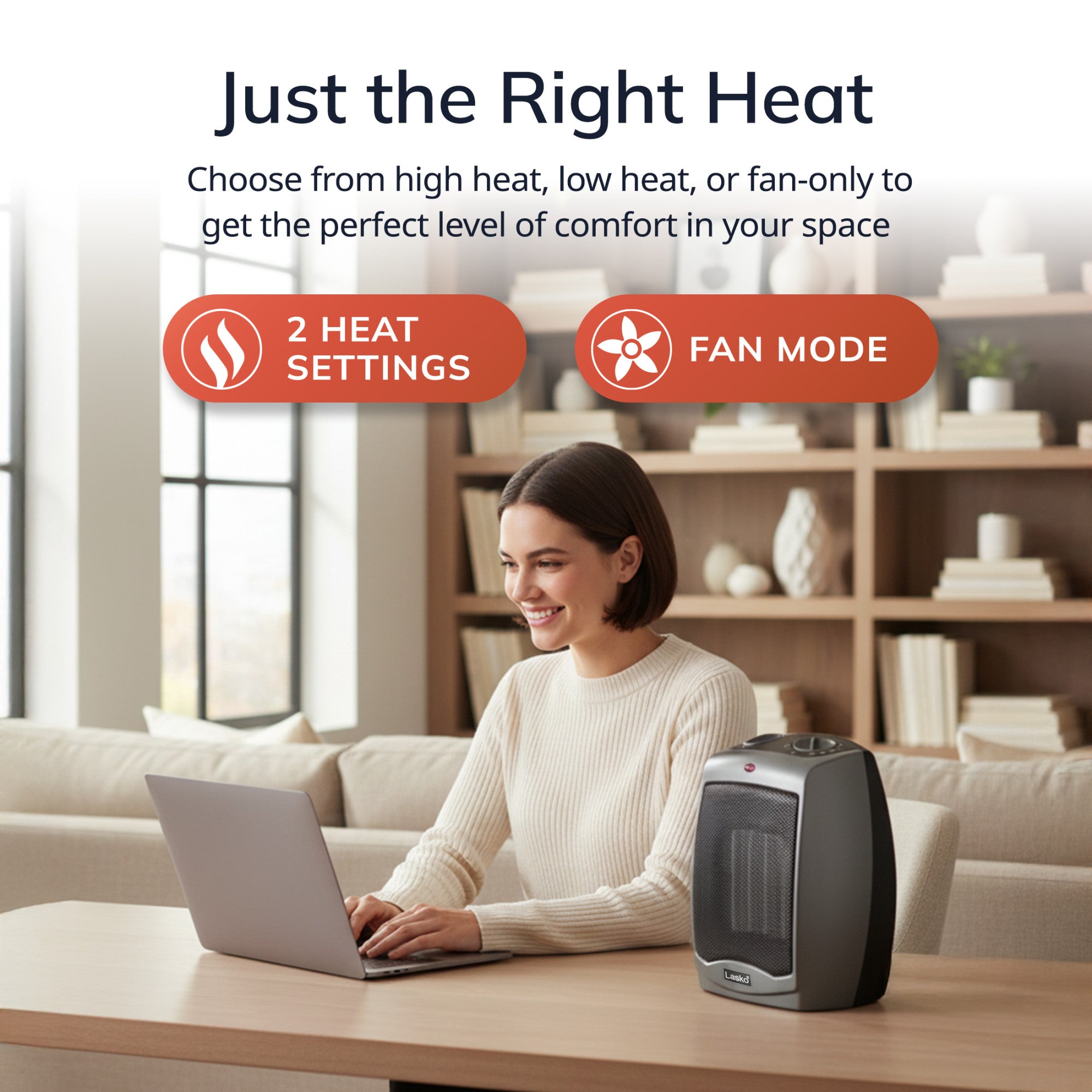 Lasko 9 Ceramic Space Heater: 2 Heat Settings. Tip-Over Switch. Thermostat. Gray - Image 3