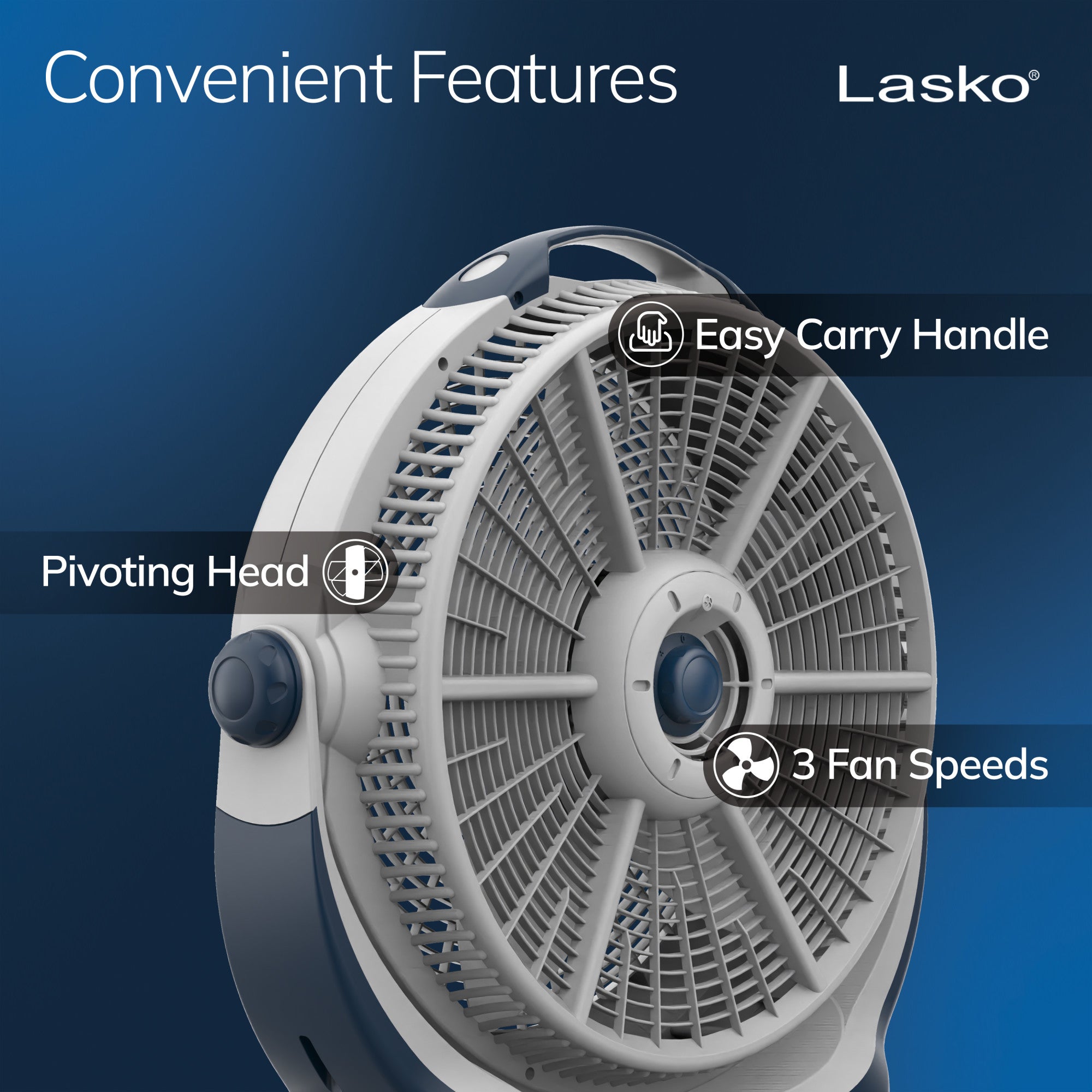 Lasko Wind Machine 20 Air Circulator Fan: 3-Speed. Pivoting. Gray - Image 4