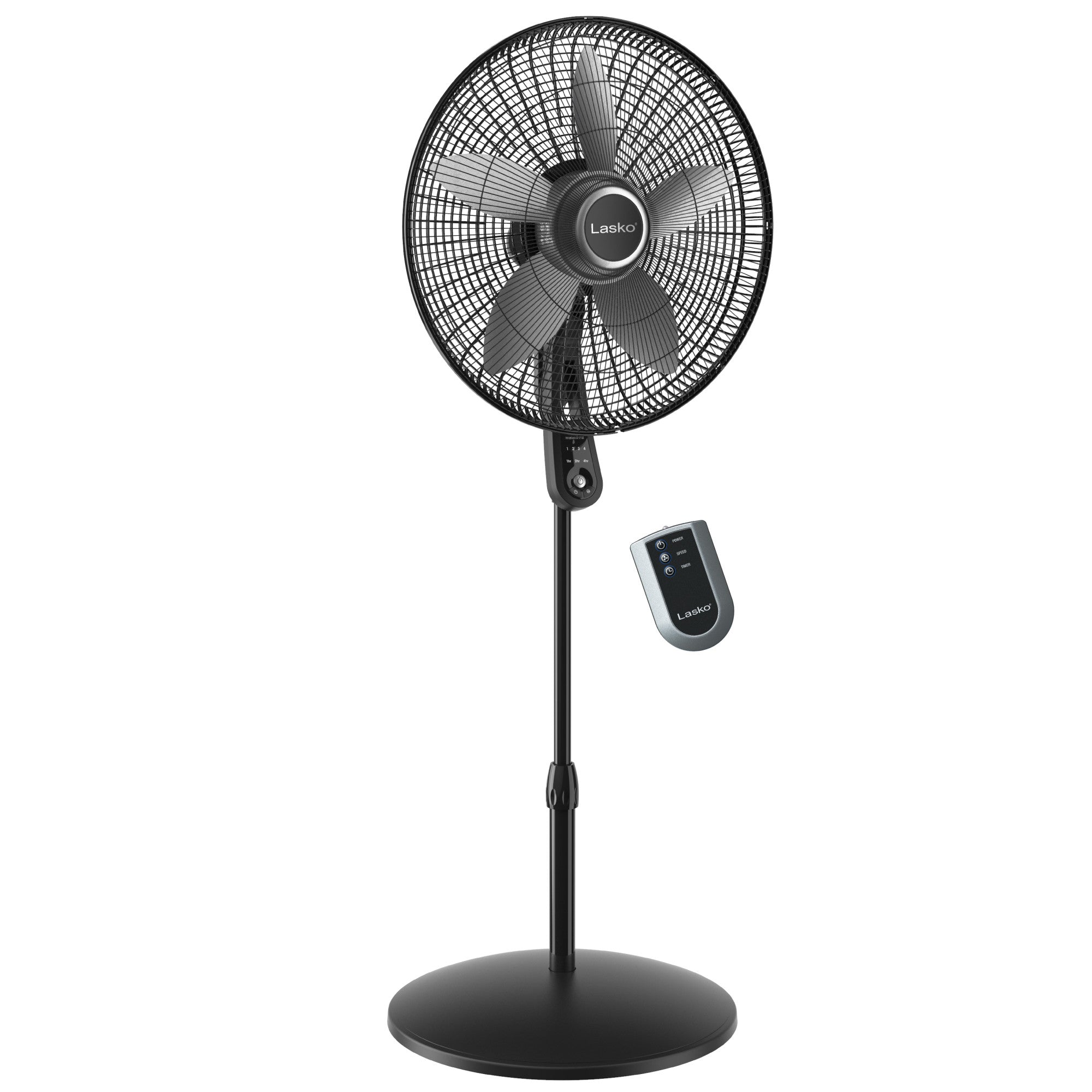 Lasko 20 Pedestal Fan: Oscillating. 4-Speed. Remote. Timer. Black