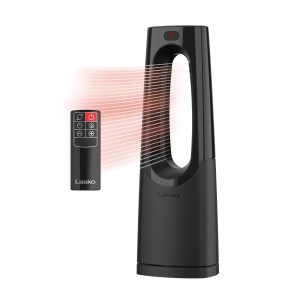 Lasko 28 Bladeless Ceramic Tower Space Heater: Oscillating. 2 Heat Settings. Remote. Timer. Thermostat. Black