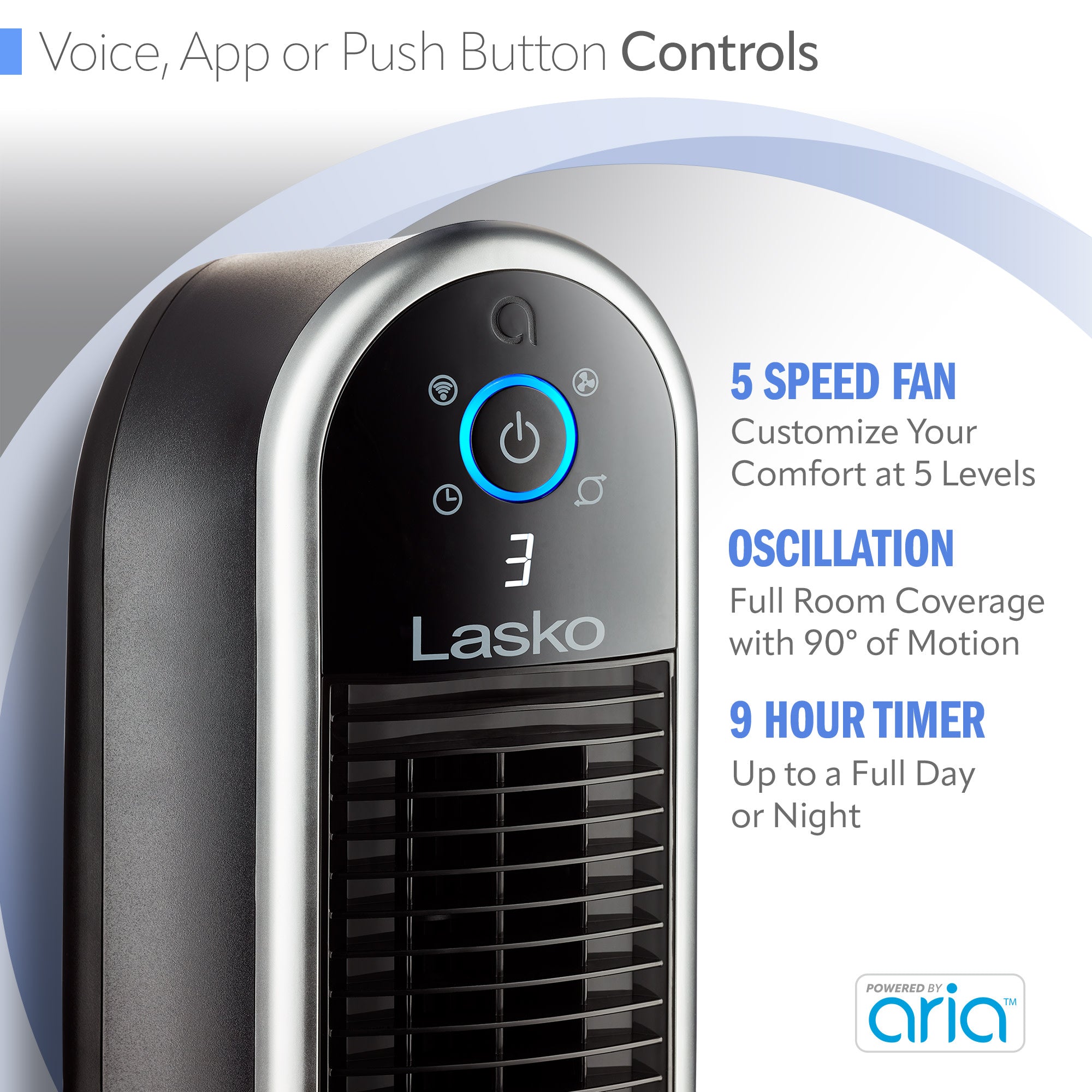 Lasko 40 Smart Tower Fan: Oscillating. 5-Speed. Timer. Wi-Fi. Black - Image 4