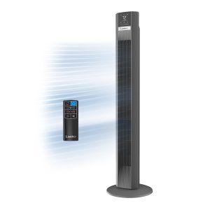 Lasko 48 DC Tower Fan: Oscillating. 12-Speed. Remote. Timer. Gray