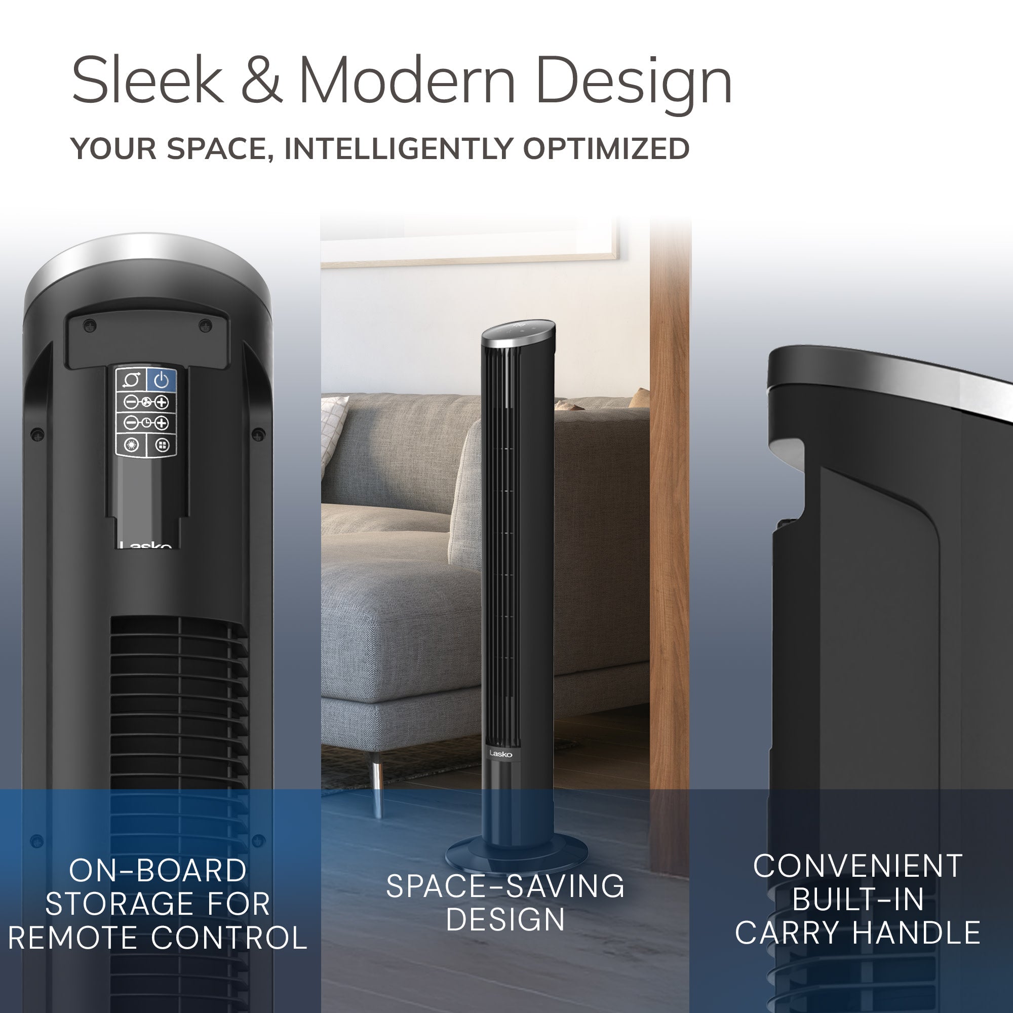 Lasko 42 DC Tower Fan: Oscillating. 12-Speed. Remote. Timer. Black - Image 7