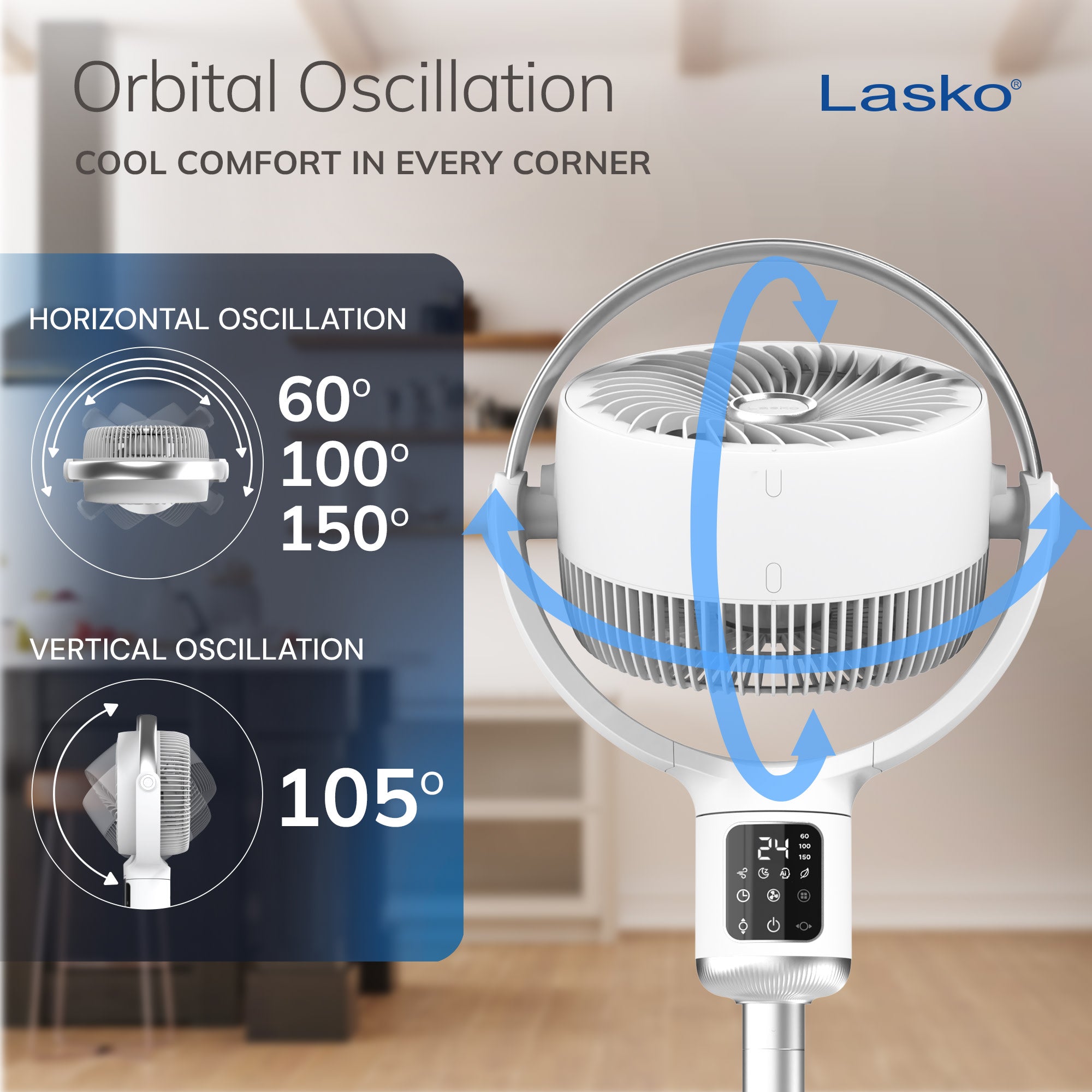 Lasko Whirlwind 7 DC Pedestal Fan: Dual Oscillation. 24-Speed. Remote. Timer. White - Image 3