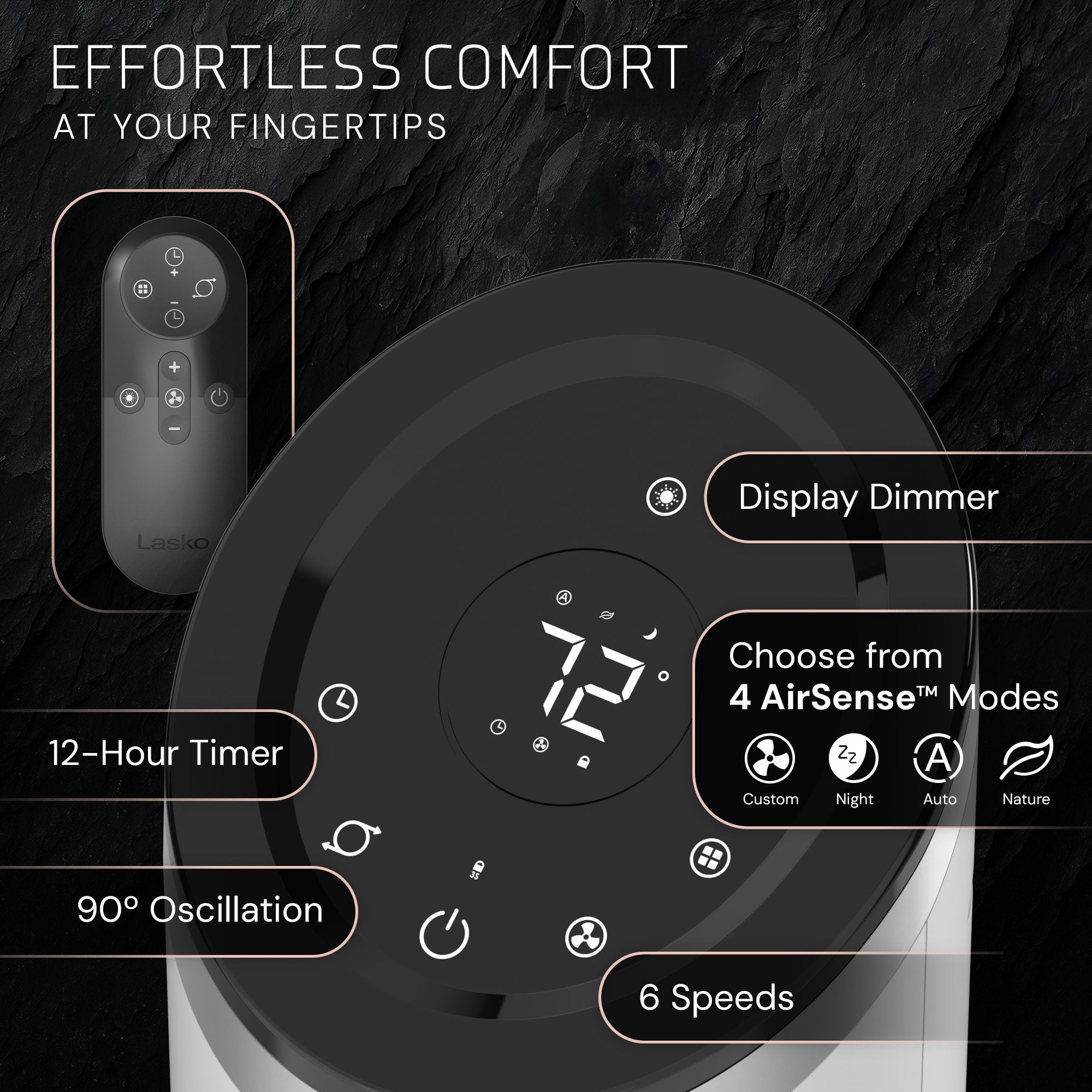 Lasko Apex 42 Tower Fan: Oscillating. 6-Speed. Remote. Timer. Gray - Image 7