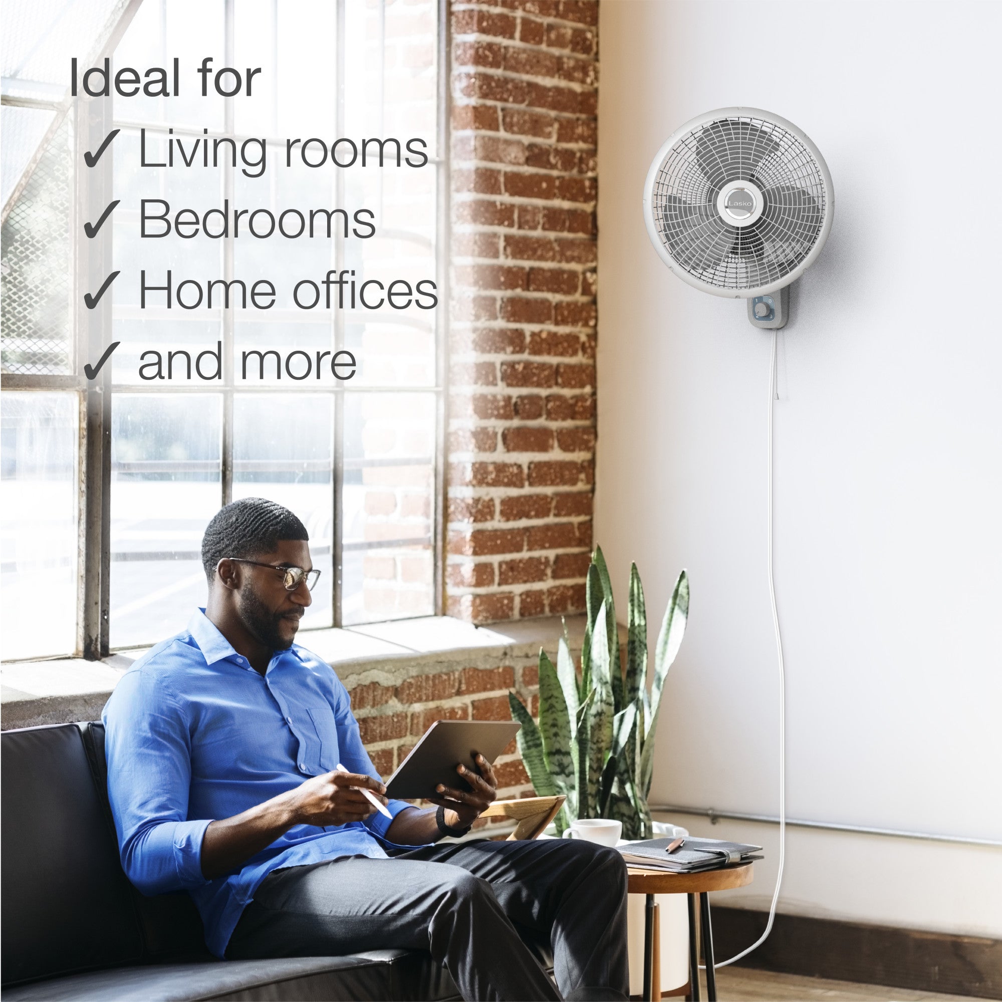 Lasko 16 Wall Mount Fan: Oscillating. 3-Speed. Tilting Head. White - Image 5