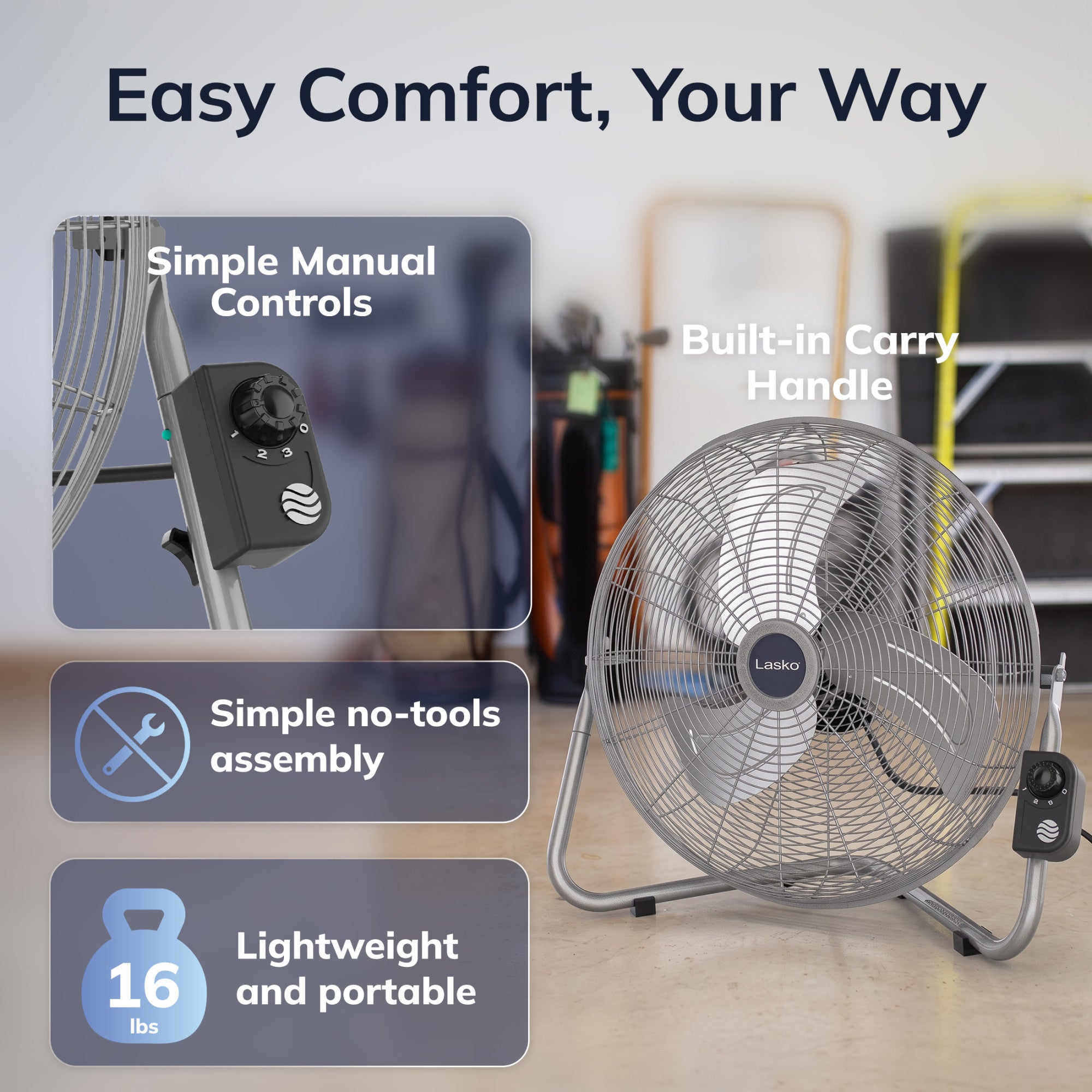 Lasko 20 High Velocity Floor Fan: Wall Mount. 3-Speed. Pivoting. Silver - Image 6