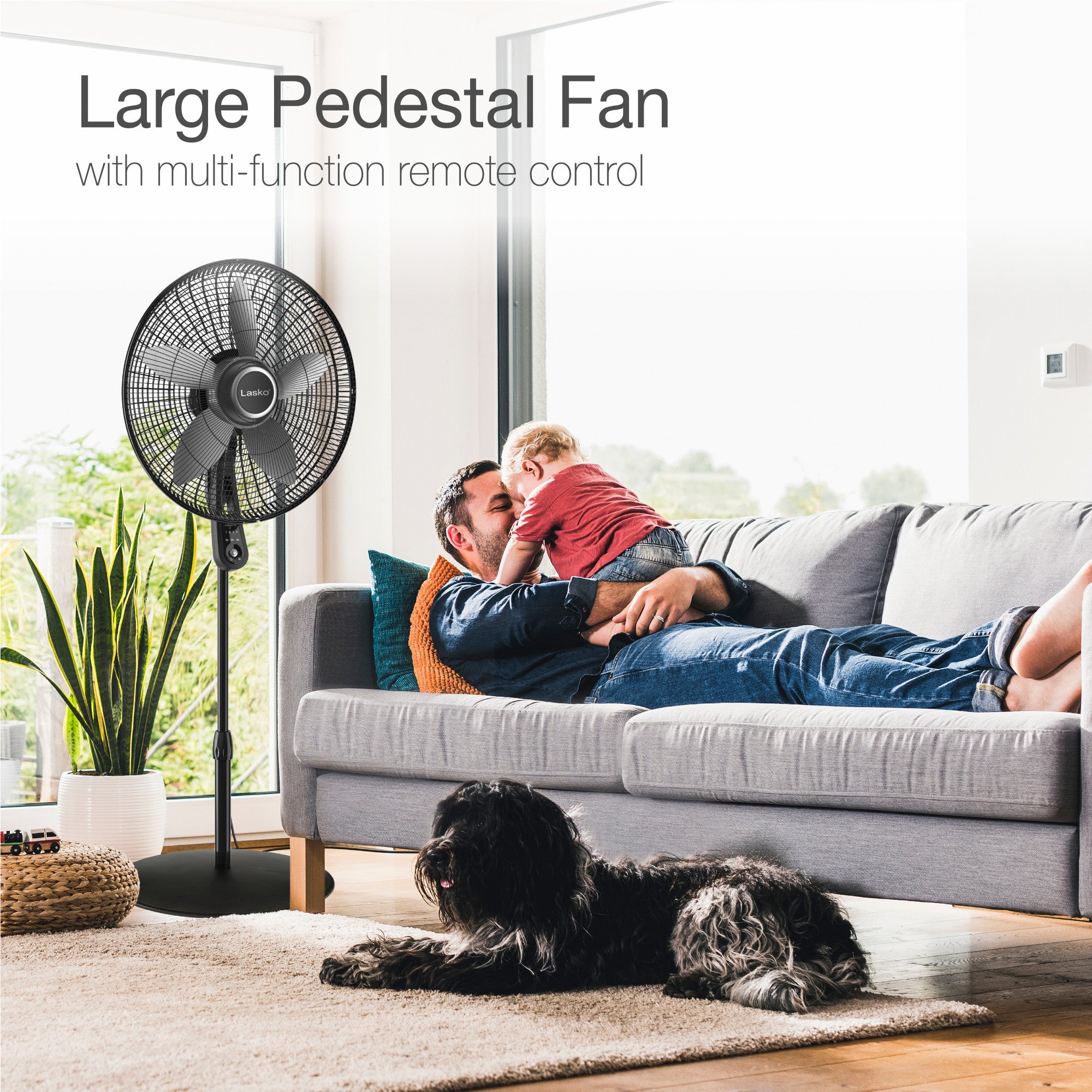 Lasko 20 Pedestal Fan: Oscillating. 4-Speed. Remote. Timer. Black - Image 2