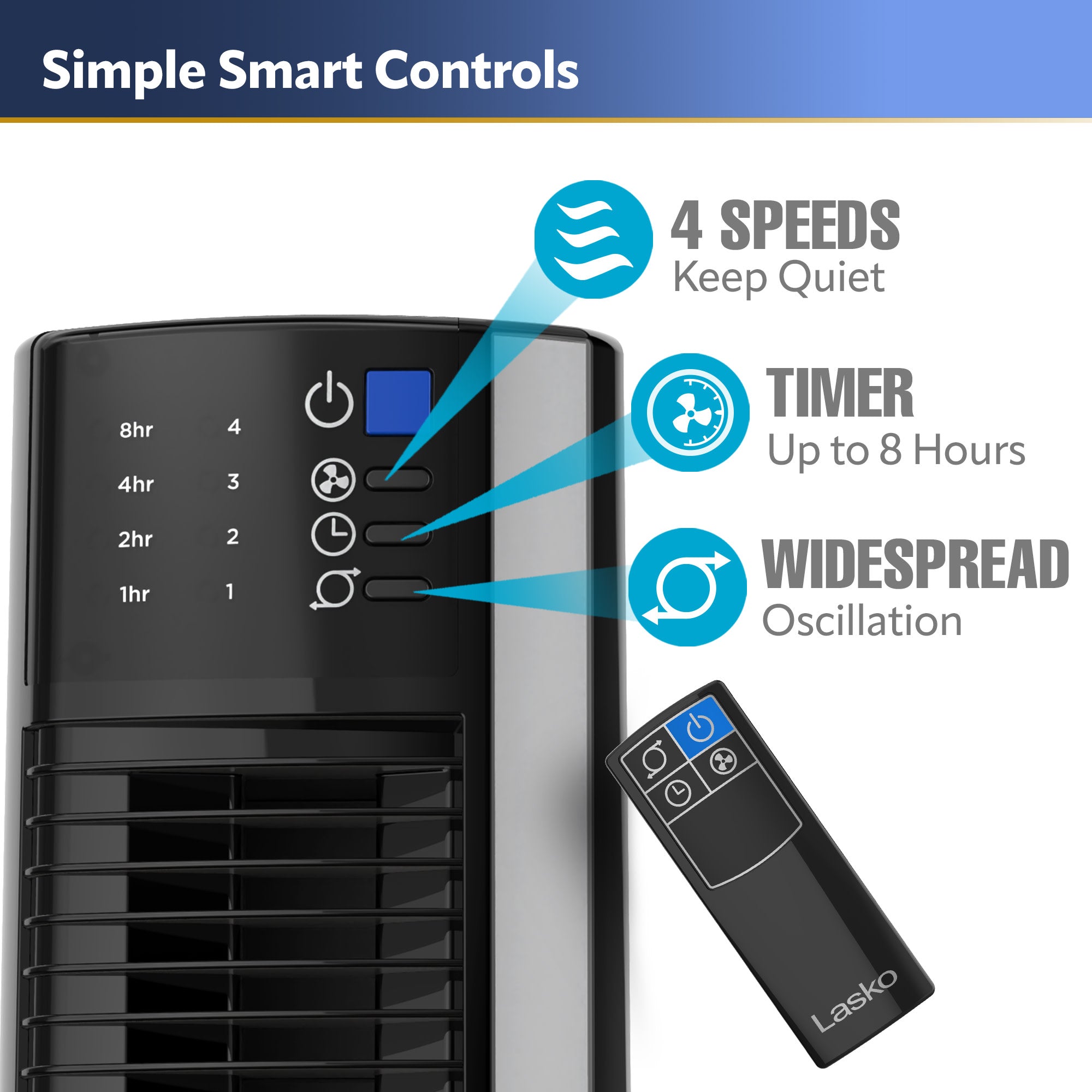Lasko 38 Hybrid Tower Fan: Oscillating. 4-Speed. Remote. Timer. Black - Image 3
