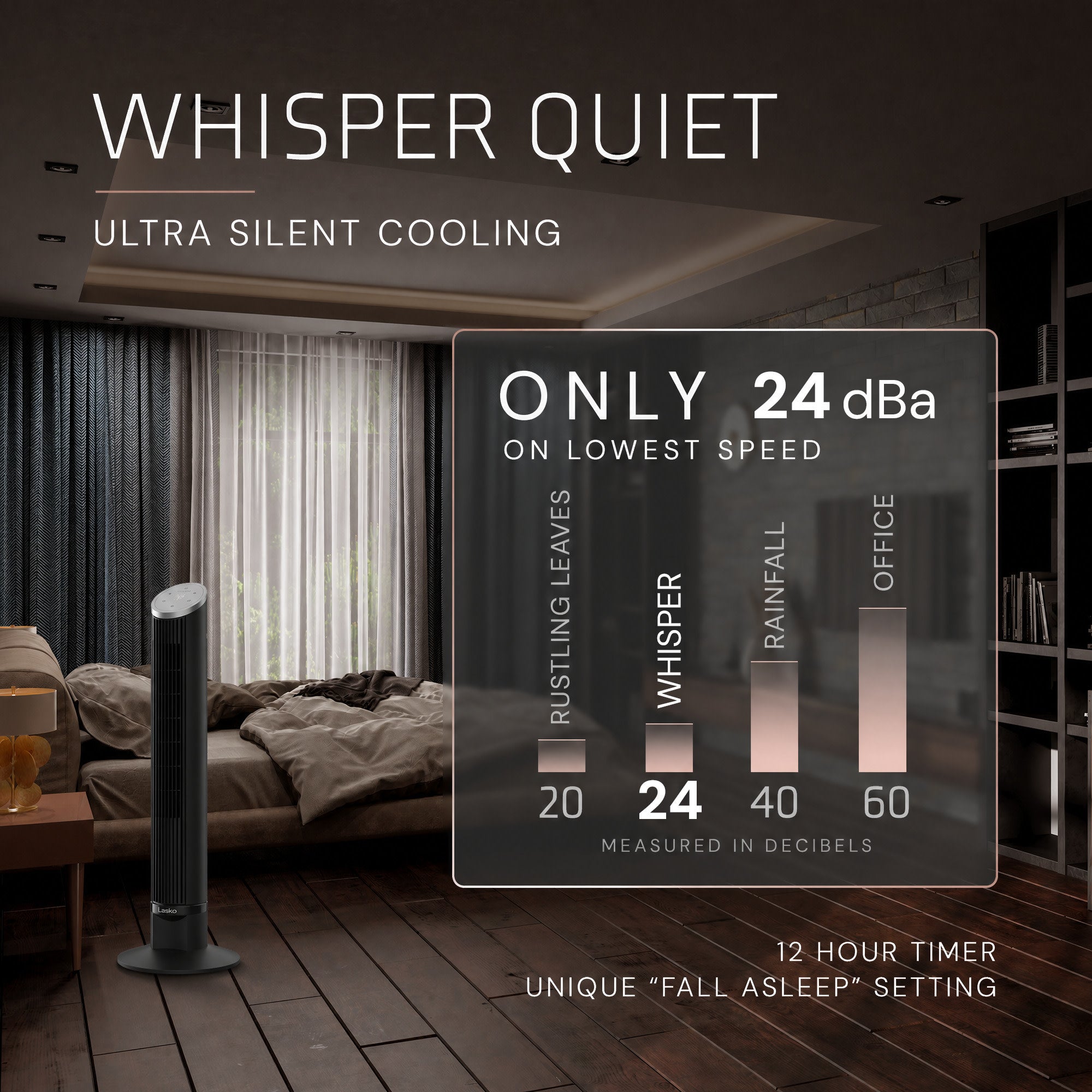 Lasko Ascend 36 DC Tower Fan: Oscillating. 12-Speed. Remote. Timer. Black - Image 4