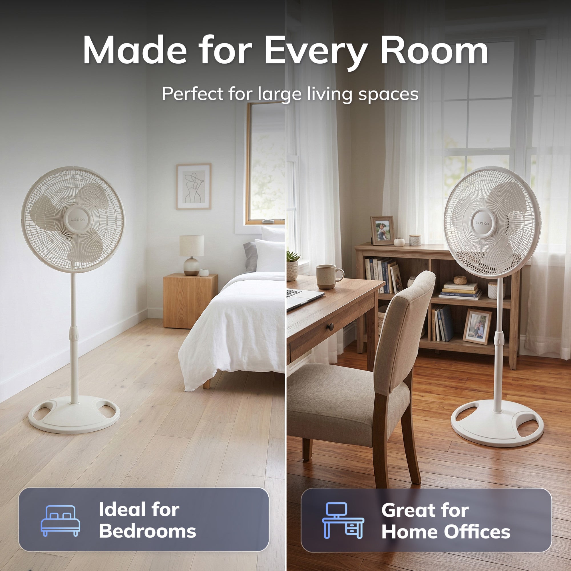 Lasko 16 Pedestal Fan: Oscillating. 3-Speed. Adjustable Height. White - Image 6