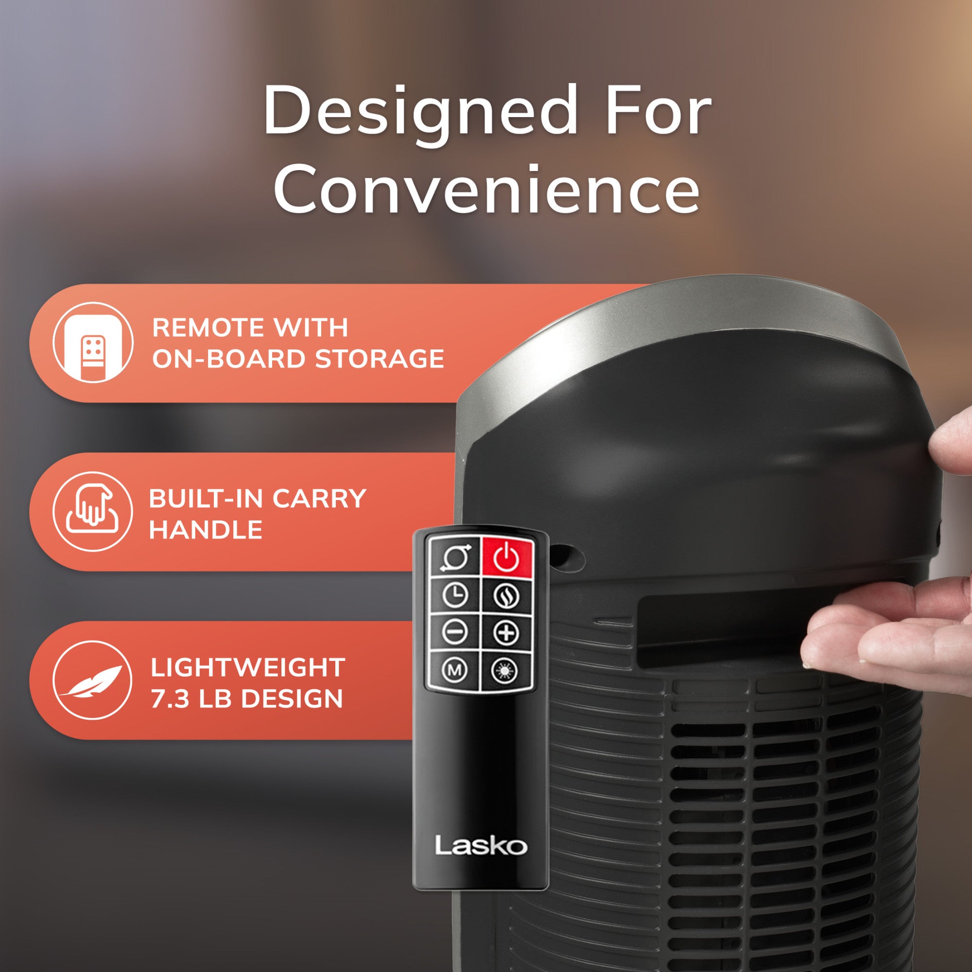Lasko 23 Ceramic Tower Space Heater: Oscillating. 2 Heat Settings. Remote. Timer. Thermostat. Silver - Image 6