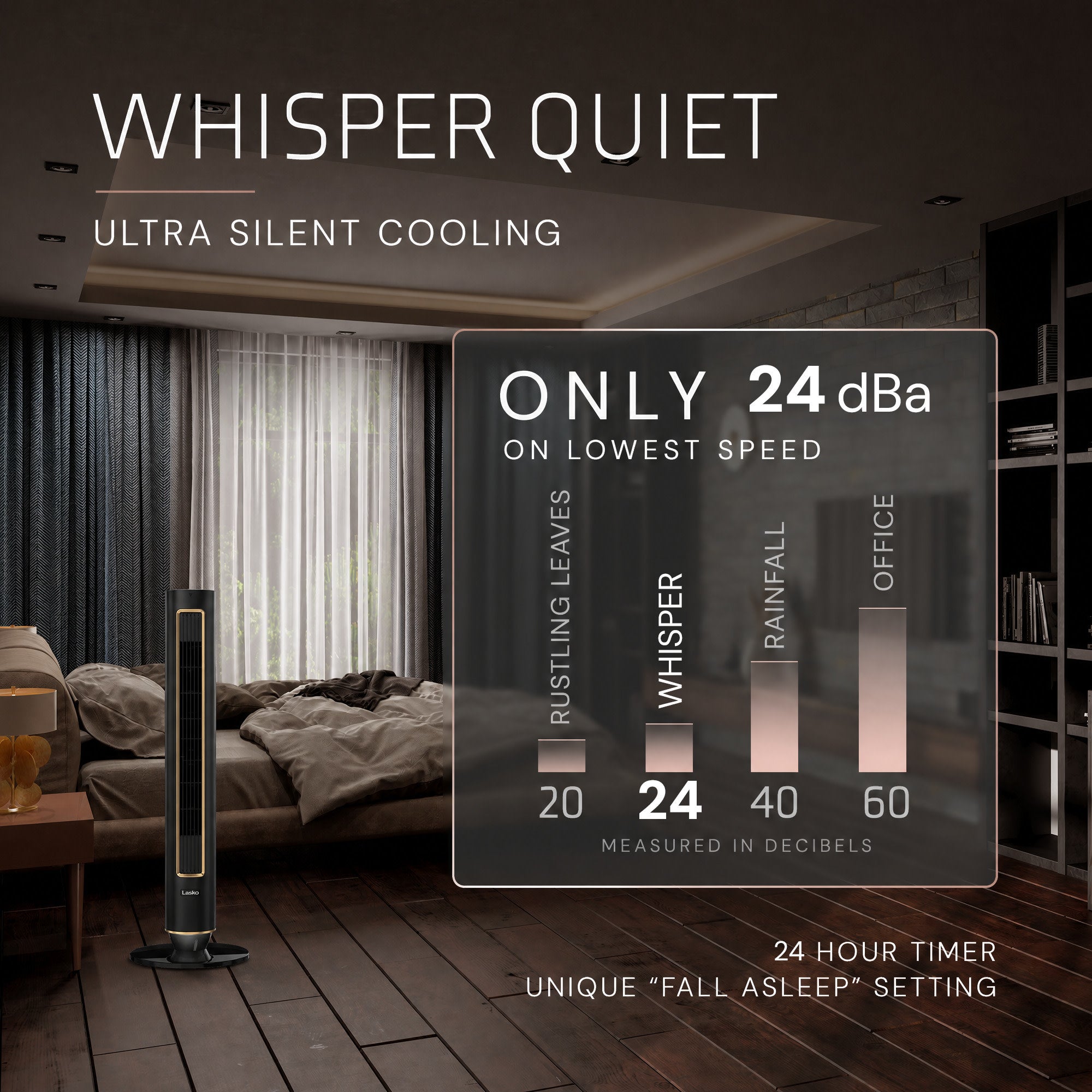Lasko Pinnacle 40 DC Tower Fan: Oscillating. 12-Speed. Remote. Timer. Black - Image 4