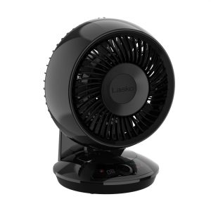 Lasko Whirlwind 7 DC Table Fan: Dual Oscillation. 12-Speed. Remote. Black
