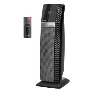Lasko 22 Ceramic Tower Space Heater: Oscillating. 3 Heat Settings. Remote. Timer. Tip-Over Switch. Thermostat. Black