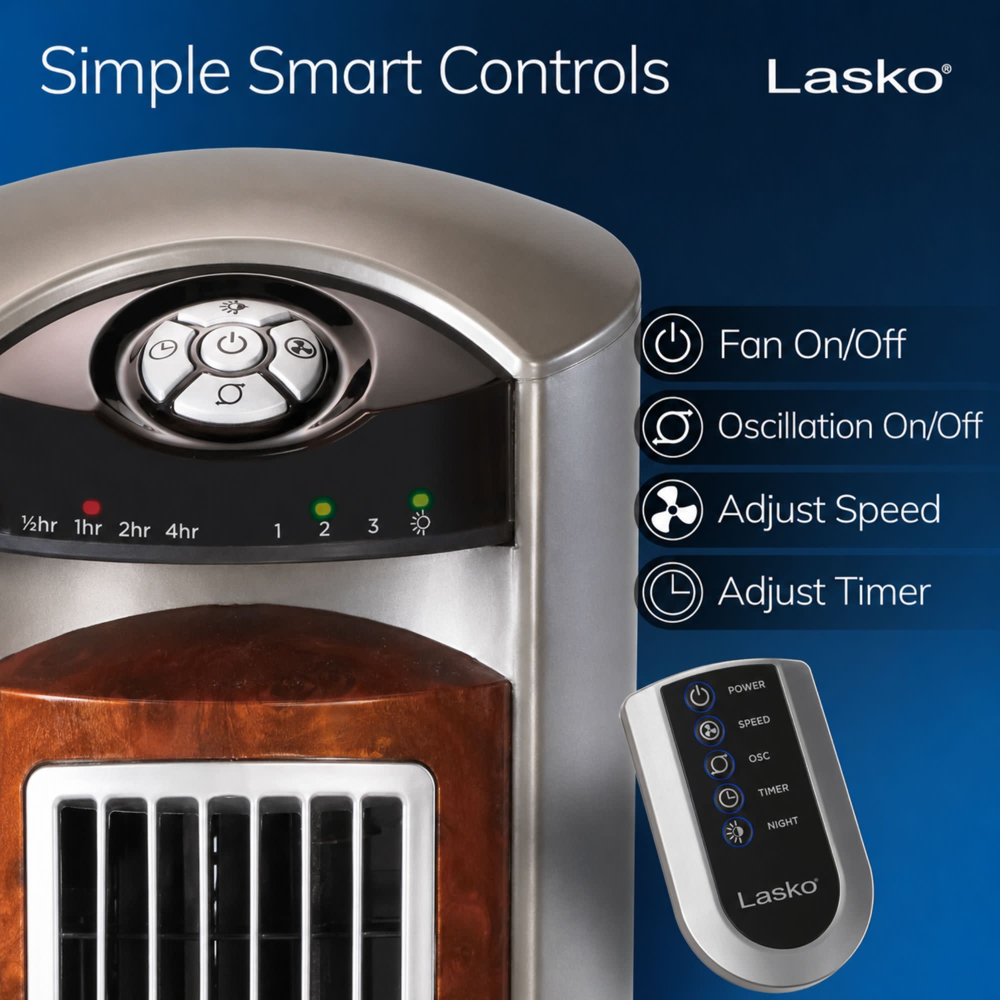 Lasko Wind Curve 42 Tower Fan: Oscillating. 3-Speed. Remote. Timer. Gray - Image 3