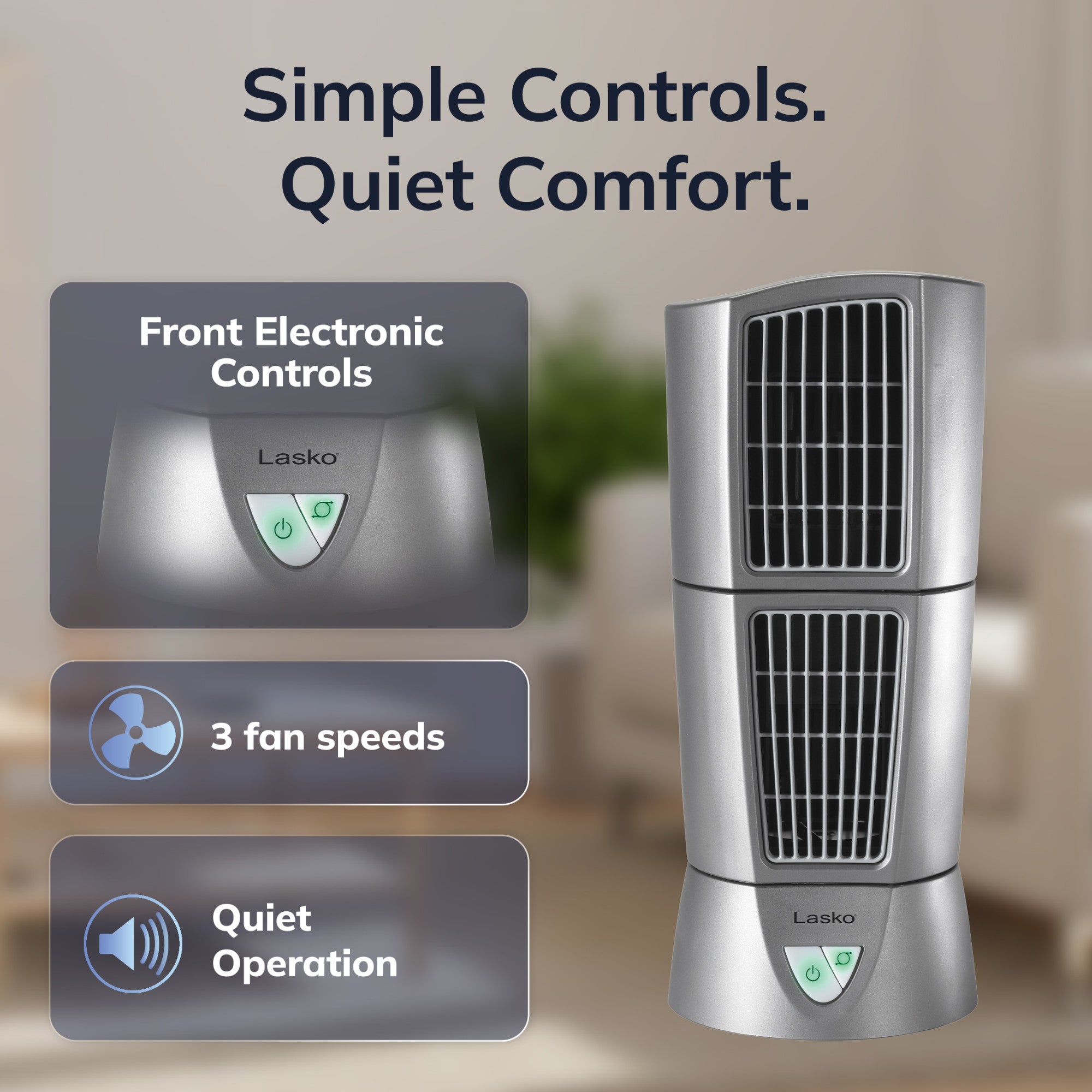 Lasko Wind Tower 14 Table Fan: Oscillating. 3-Speed. Pivoting. Gray - Image 6