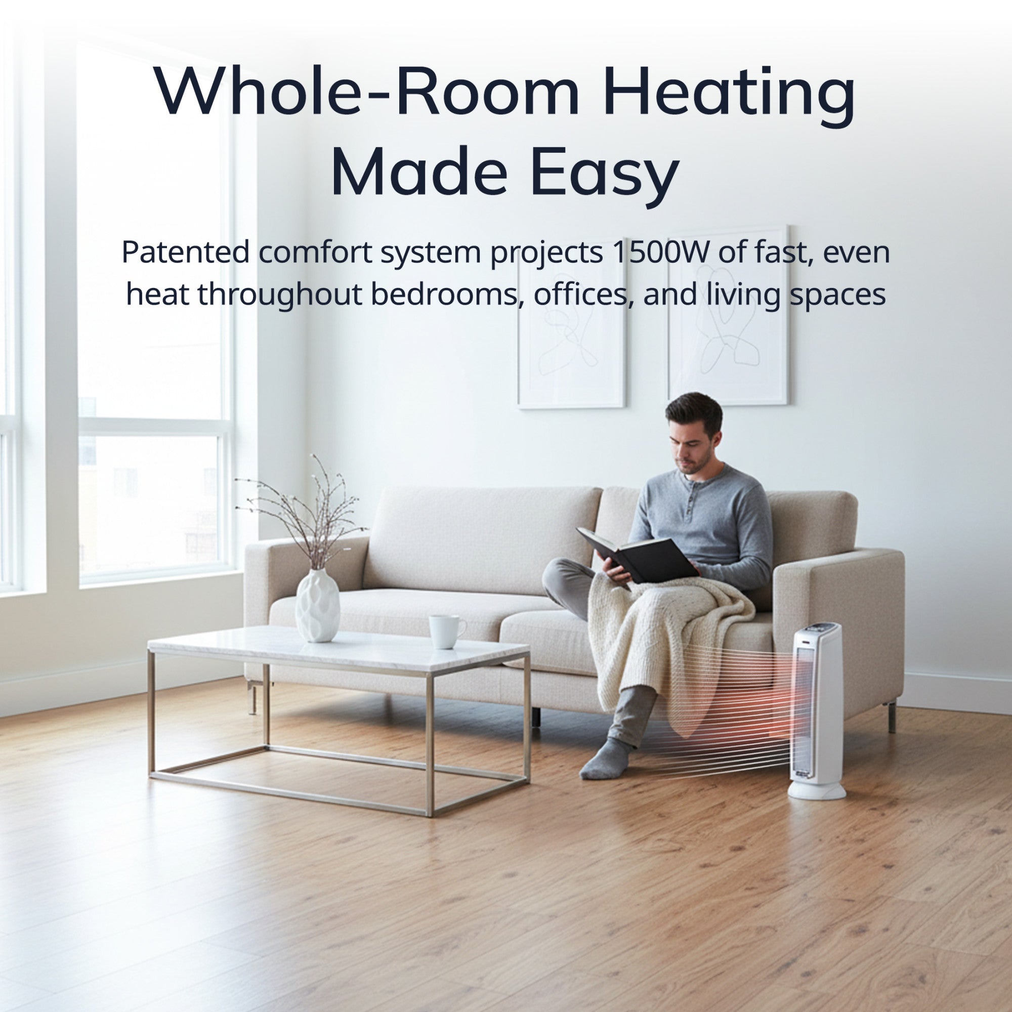 Lasko 23 Ceramic Tower Space Heater: Oscillating. 2 Heat Settings. Timer. Thermostat. White - Image 3