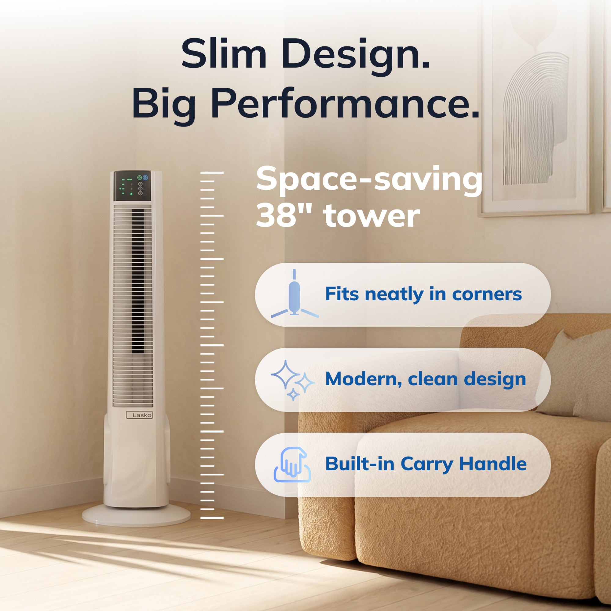 Lasko 38 Hybrid Tower Fan: Oscillating. 4-Speed. Remote. Timer. White - Image 5