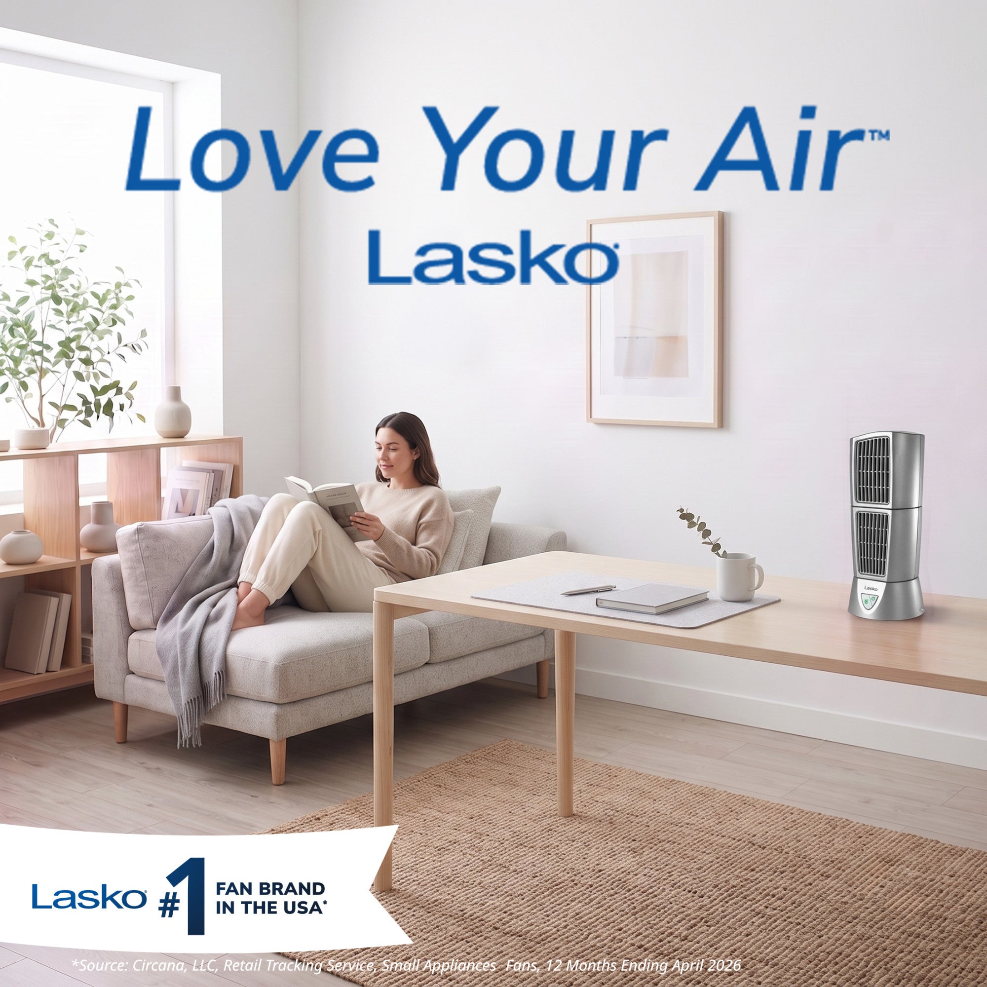 Lasko Wind Tower 14 Table Fan: Oscillating. 3-Speed. Pivoting. Gray - Image 7