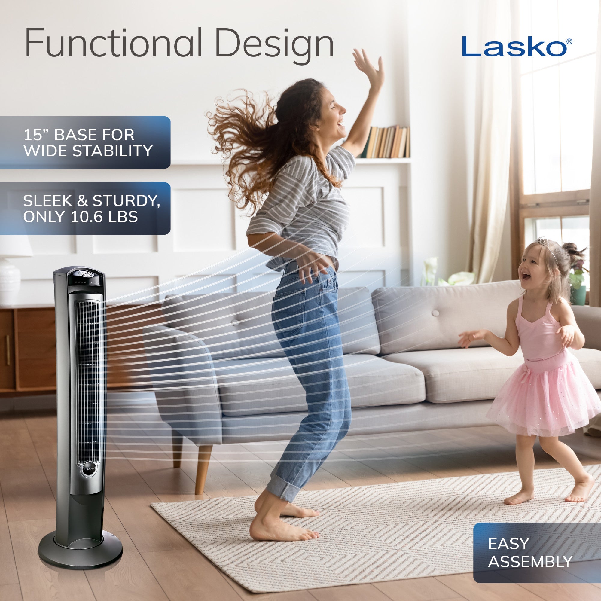 Lasko Wind Curve 42 Tower Fan: Oscillating. 3-Speed. Remote. Timer. Silver - Image 4
