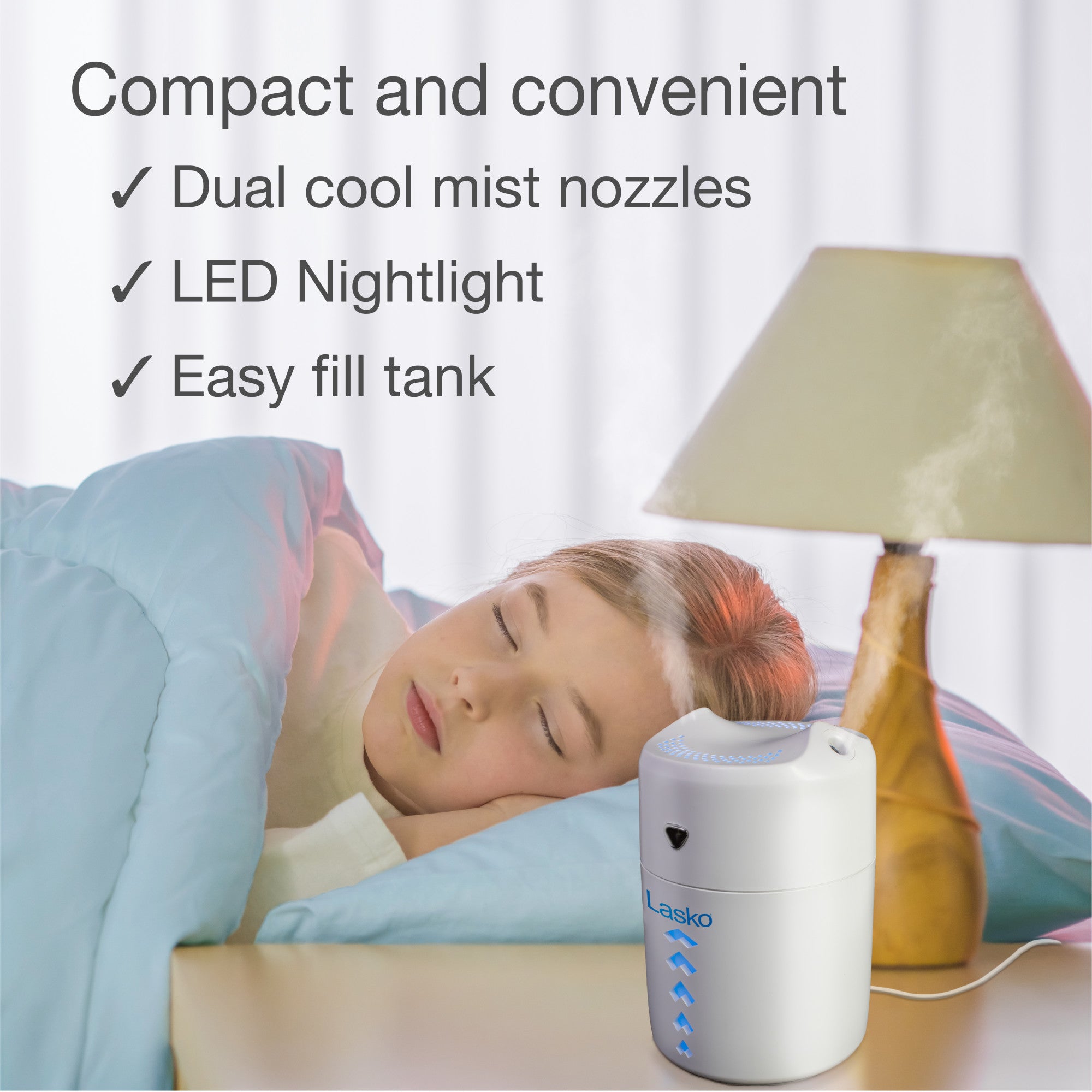 Lasko Ultrasonic Personal Cool Mist Humidifier with Nightlight. UH150. White - Image 3