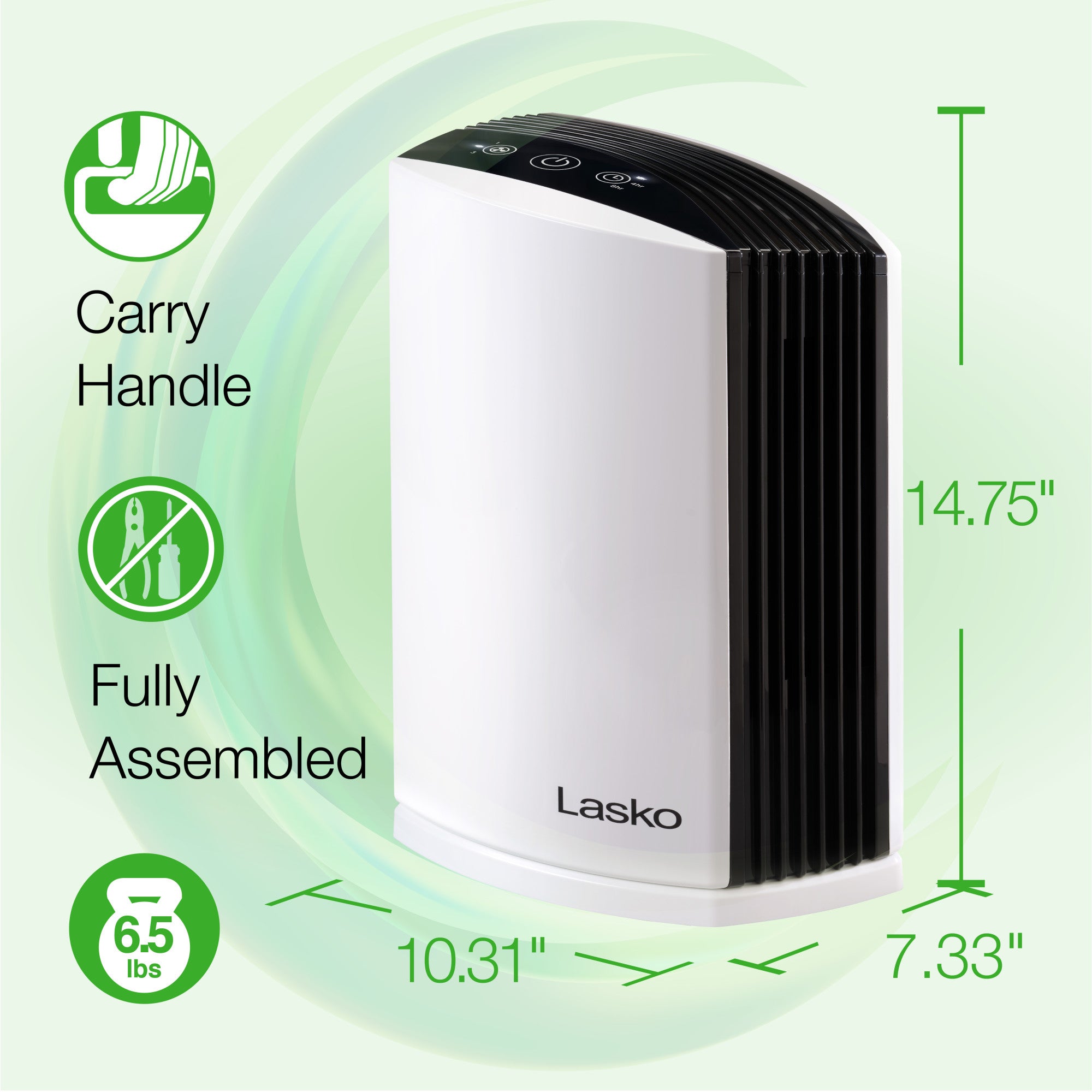 Lasko True HEPA Filter Desktop Air Purifier with Timer. LP200. White - Image 6
