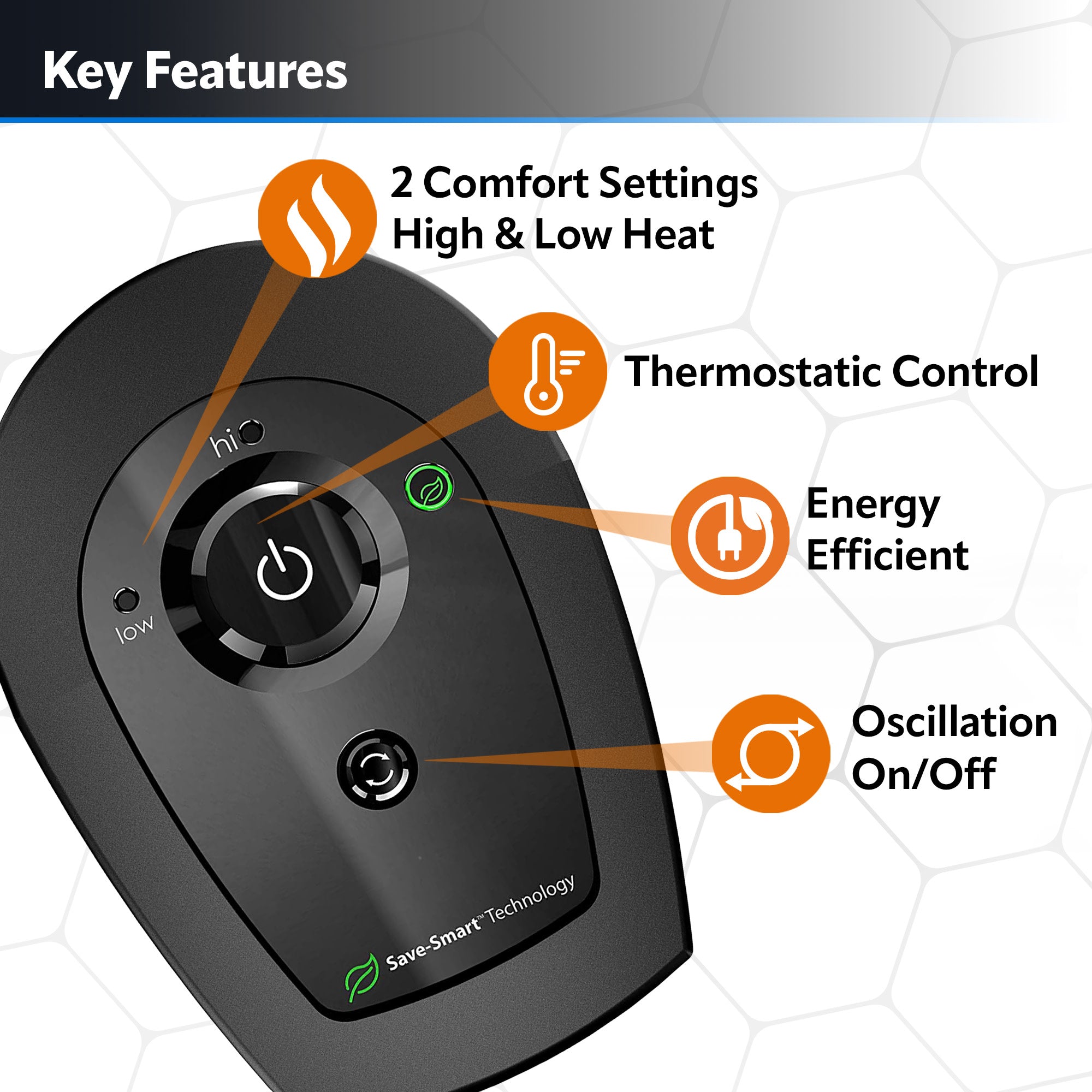 Lasko 14 Ceramic Tower Space Heater: Oscillating. 2 Heat Settings. Thermostat. Black - Image 3