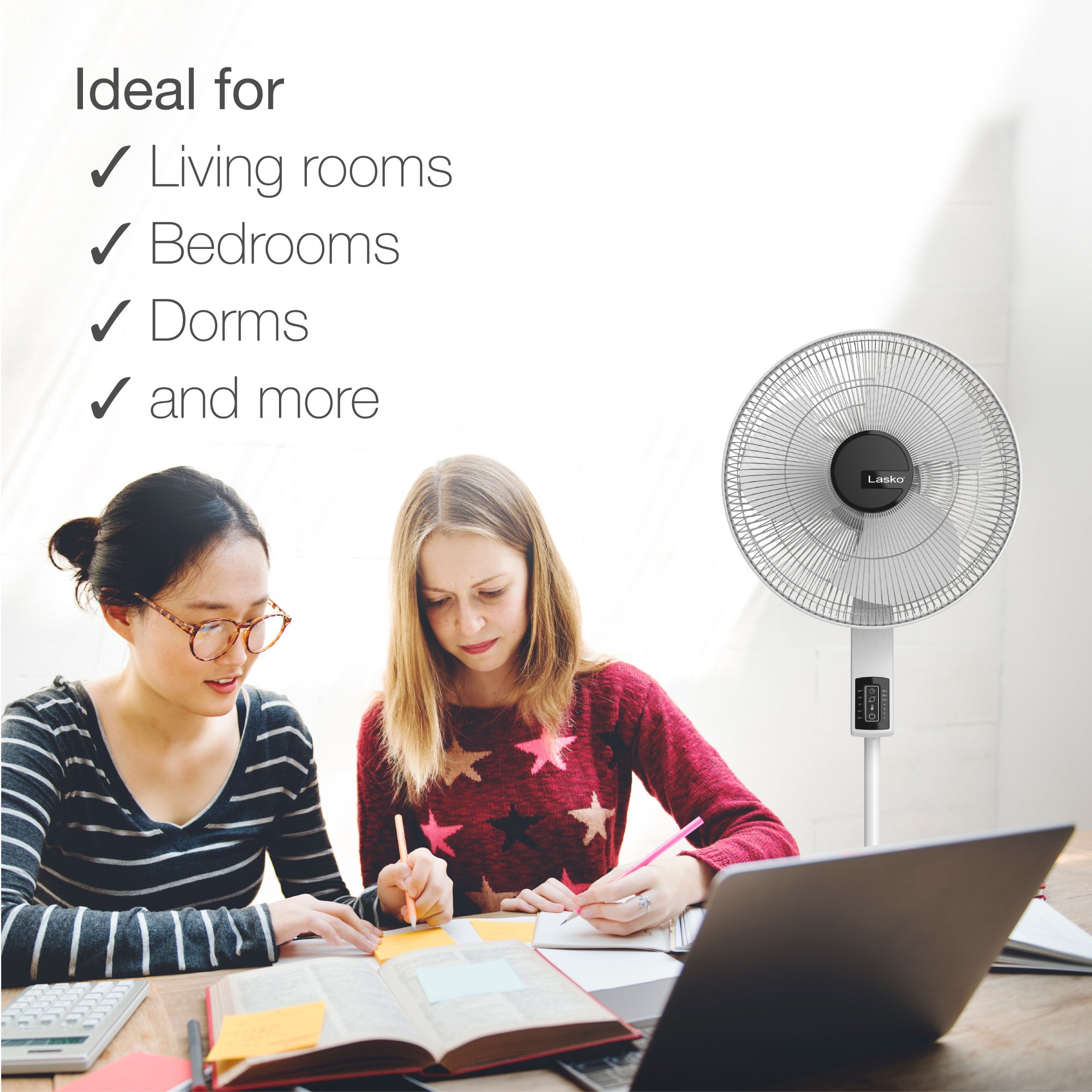 Lasko 16 Pedestal Fan: Oscillating. 4-Speed. Remote. Timer. Thermostat. White - Image 5