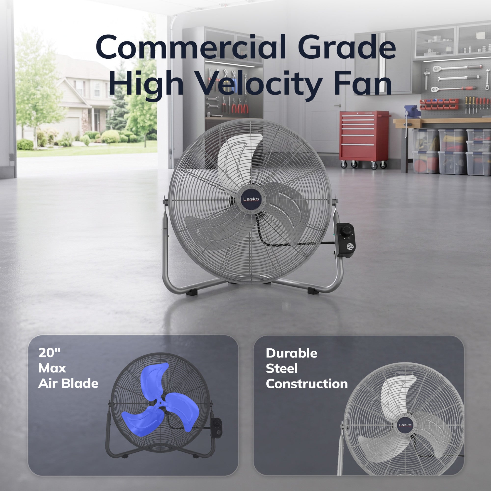 Lasko 20 High Velocity Floor Fan: Wall Mount. 3-Speed. Pivoting. Silver - Image 3