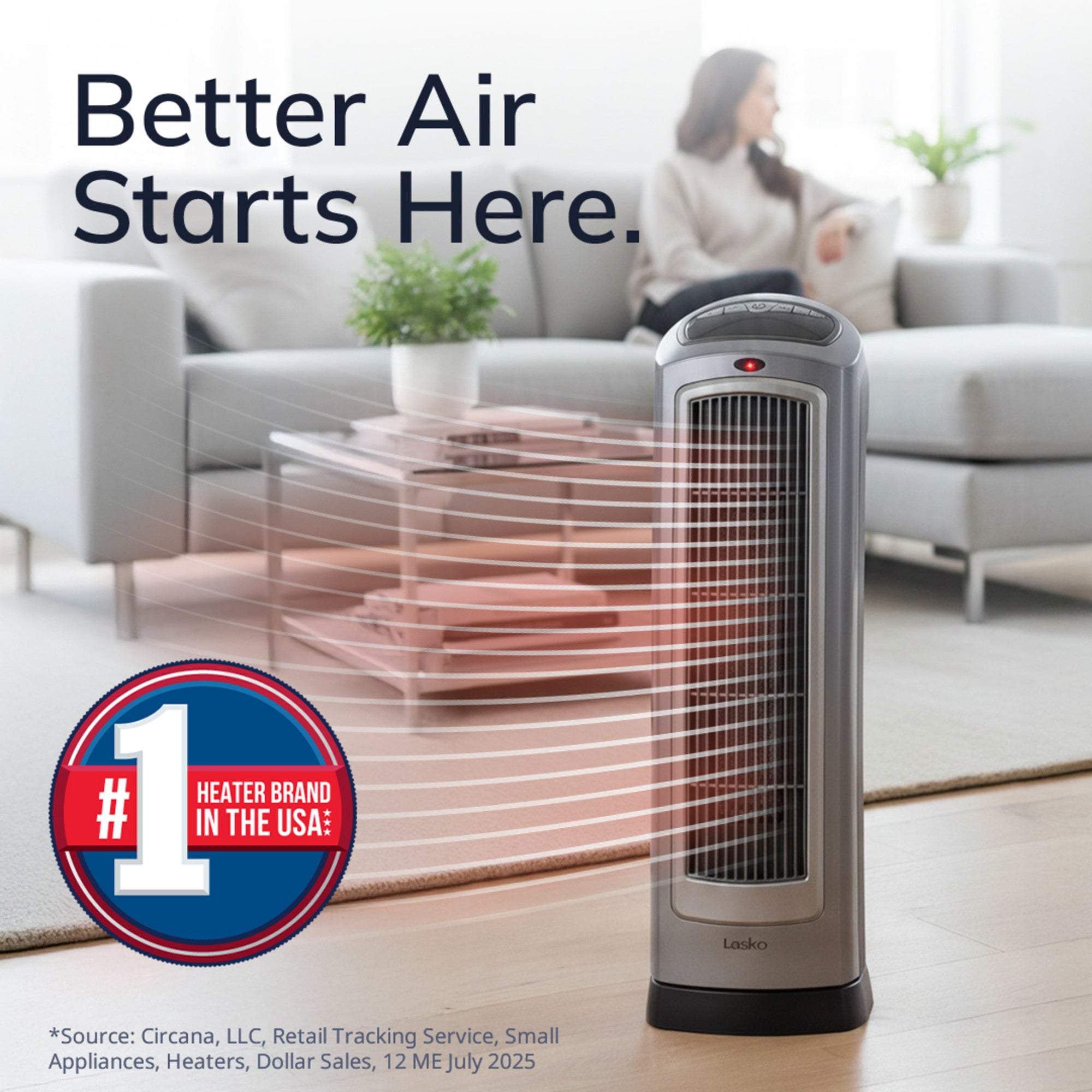 Lasko 23 Ceramic Tower Space Heater: Oscillating. 2 Heat Settings. Remote. Timer. Thermostat. Silver - Image 2