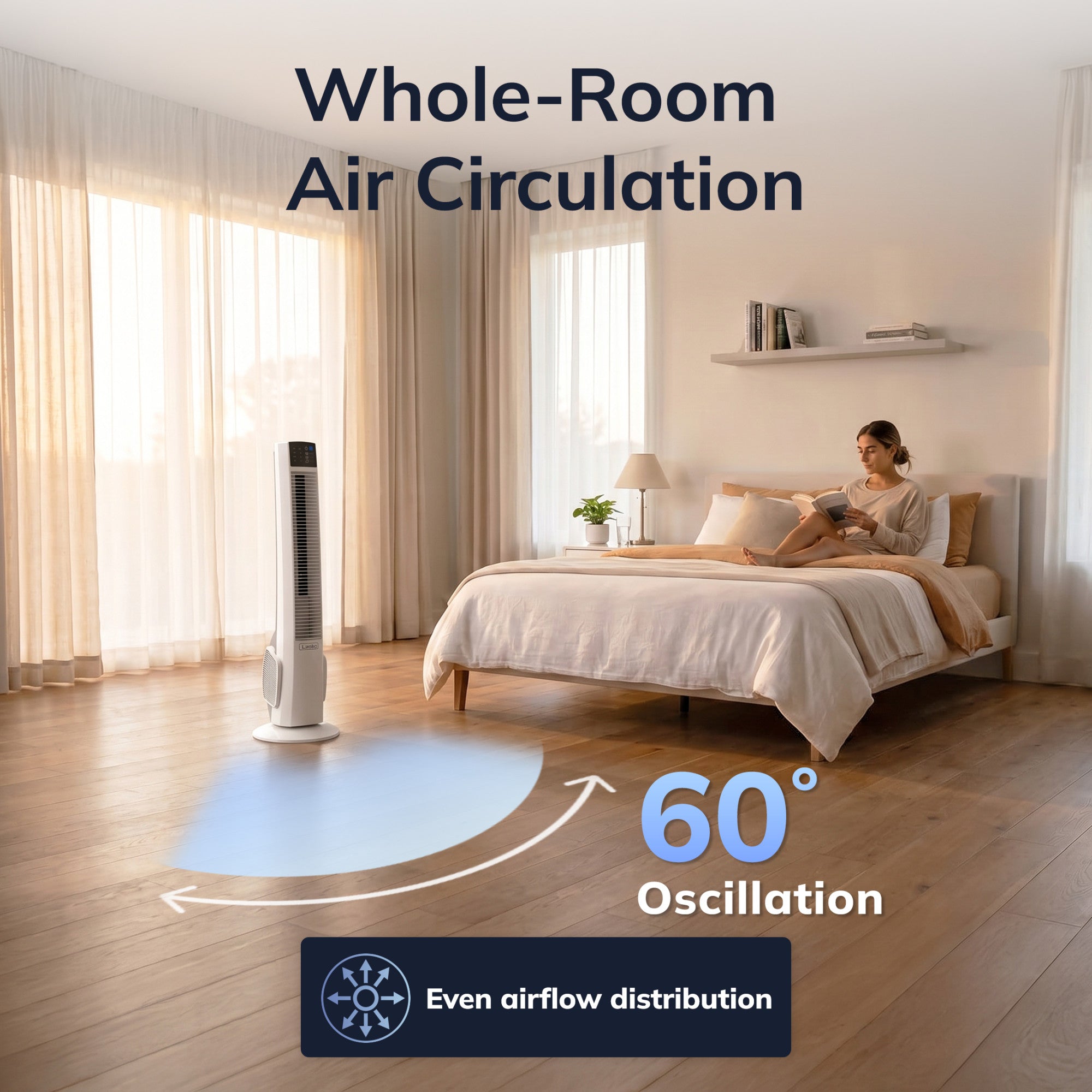 Lasko 38 Hybrid Tower Fan: Oscillating. 4-Speed. Remote. Timer. White - Image 4