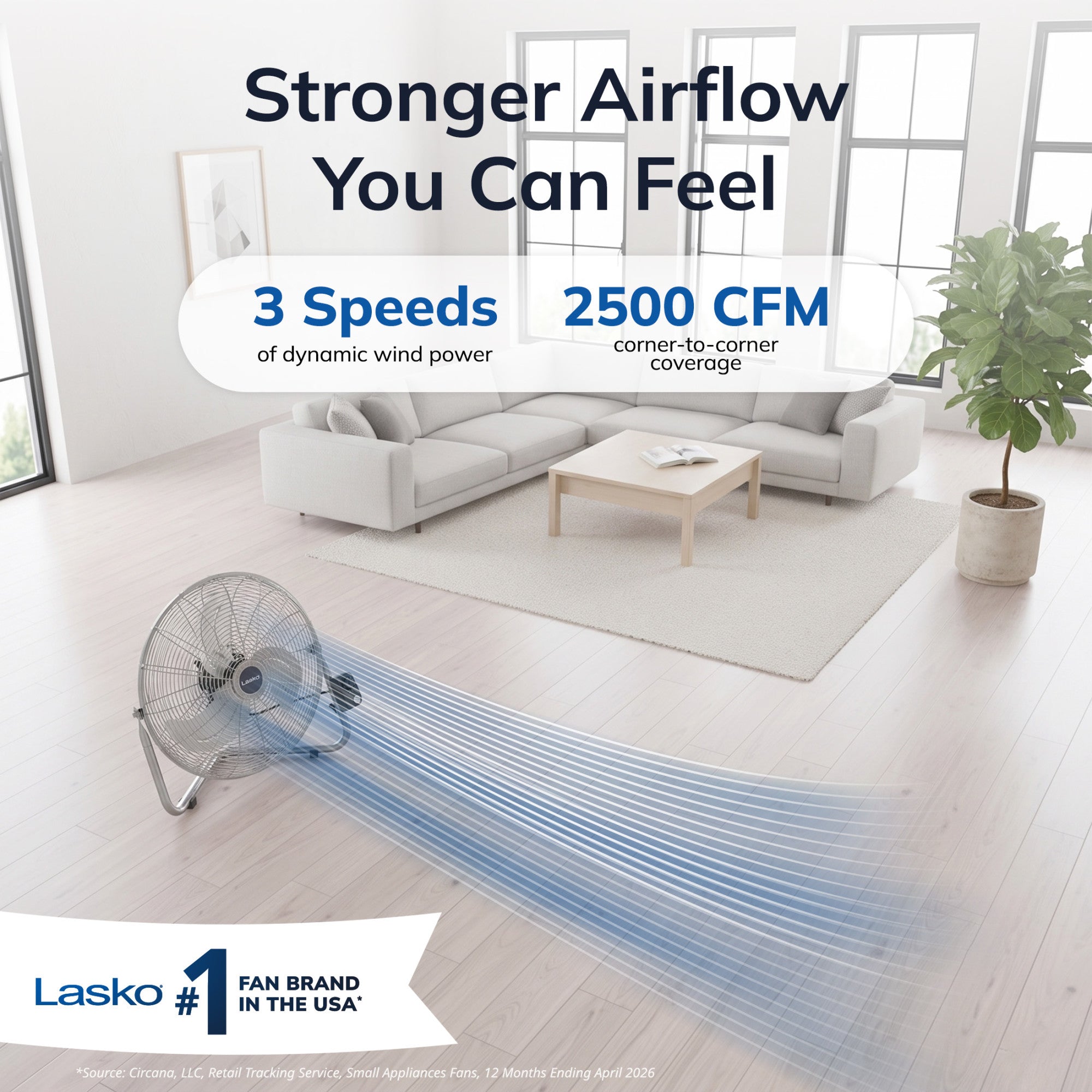 Lasko 20 High Velocity Floor Fan: Wall Mount. 3-Speed. Pivoting. Silver - Image 2