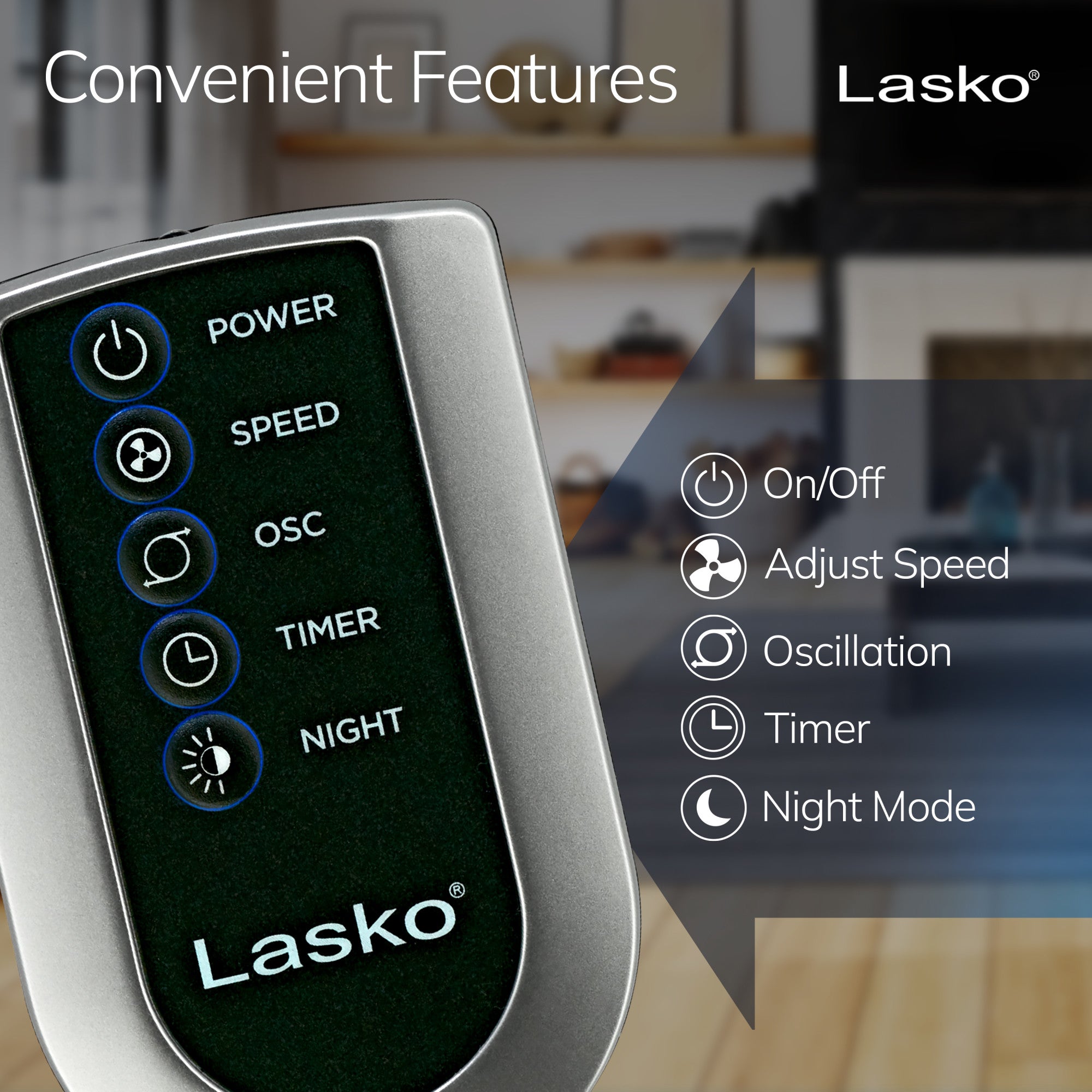 Lasko Wind Curve 42 Tower Fan: Oscillating. 3-Speed. Remote. Timer. Silver - Image 6