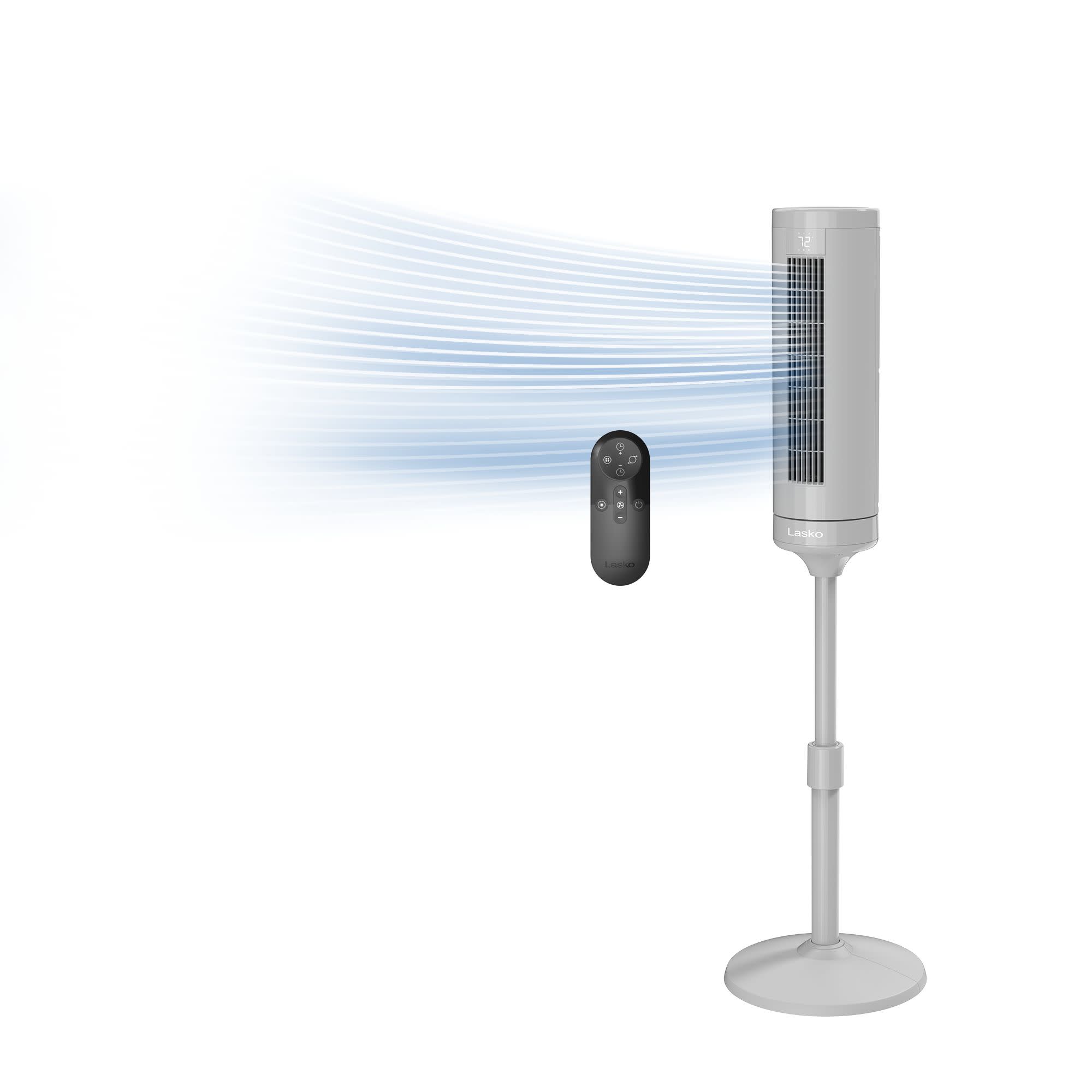 Lasko Elevation 54 DC Pedestal Tower Fan: Oscillating. 8-Speed. Remote. Gray