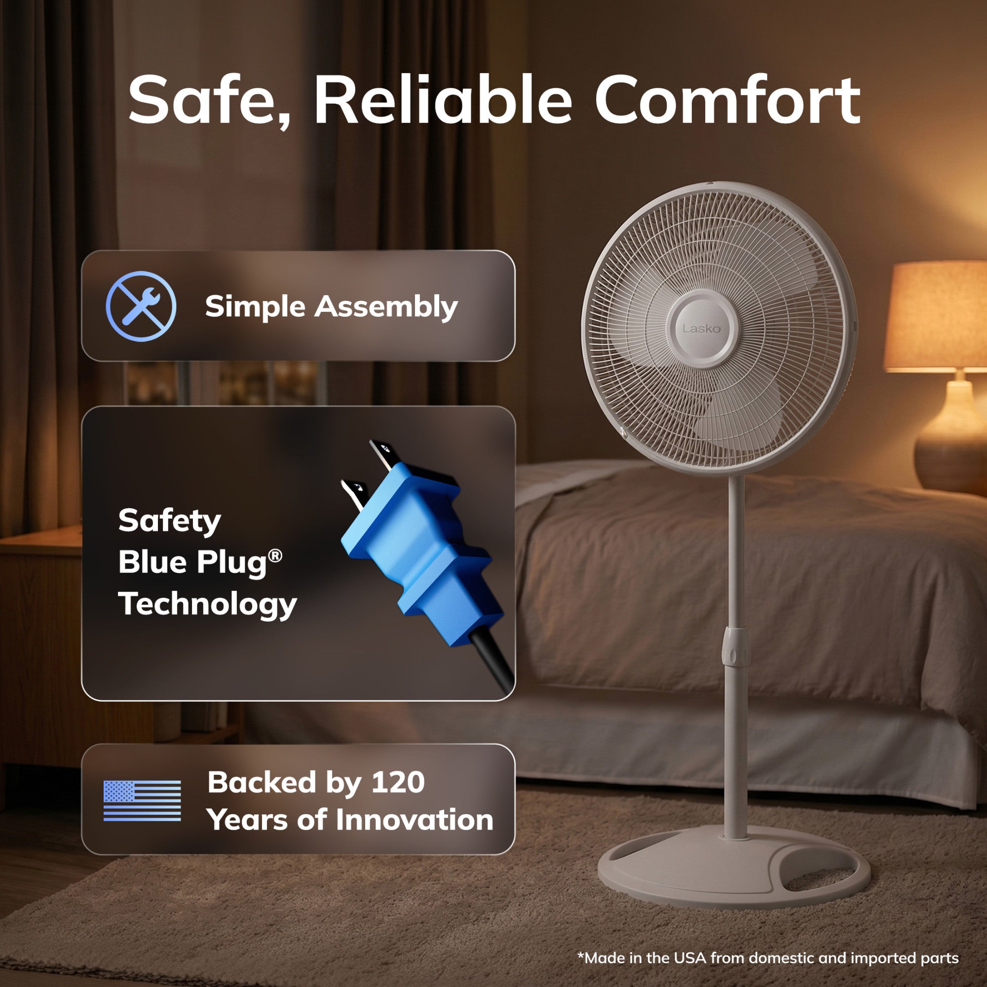 Lasko 16 Pedestal Fan: Oscillating. 3-Speed. Adjustable Height. White - Image 4
