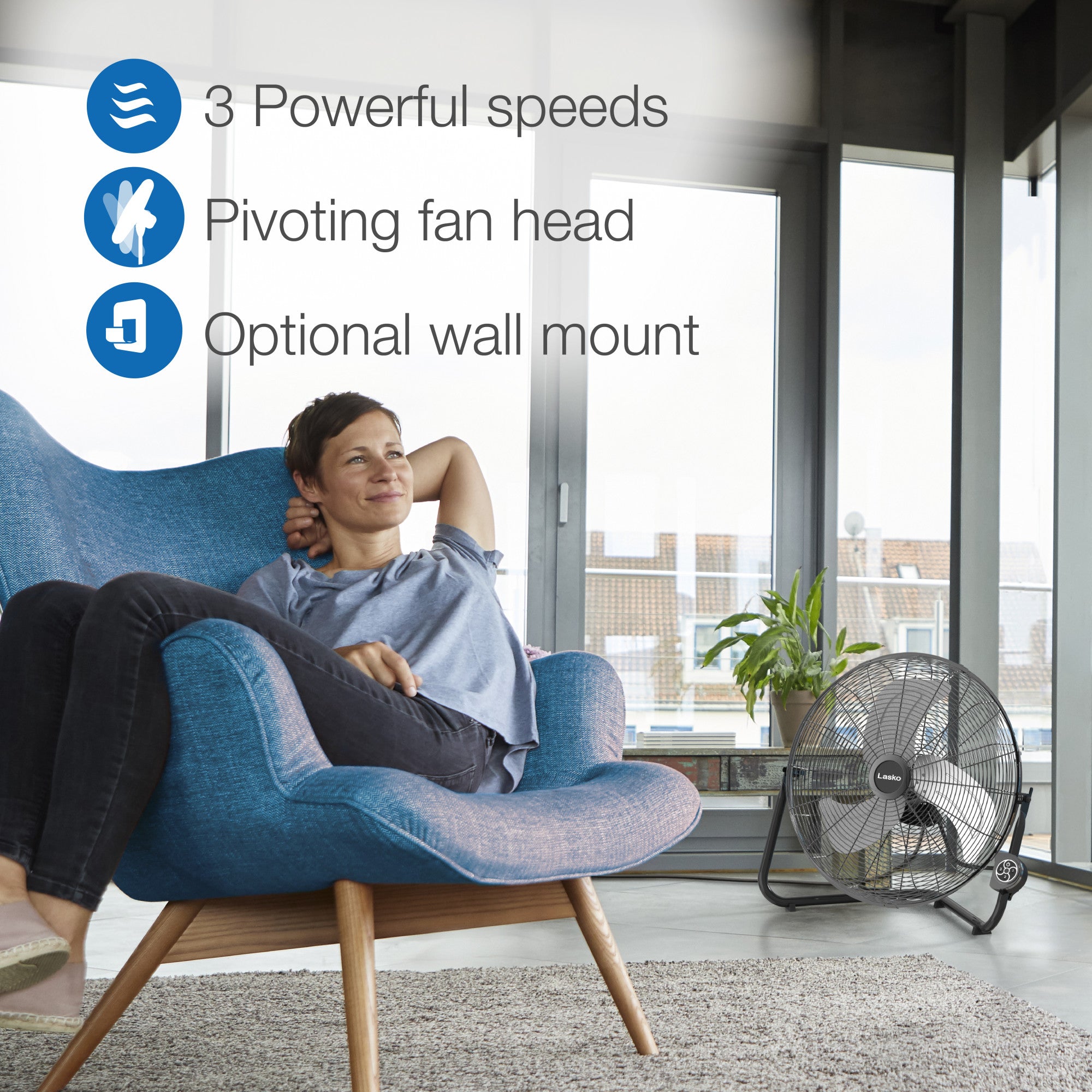 Lasko 20 High Velocity Floor Fan: Wall Mount. 3-Speed. Remote. Black - Image 4