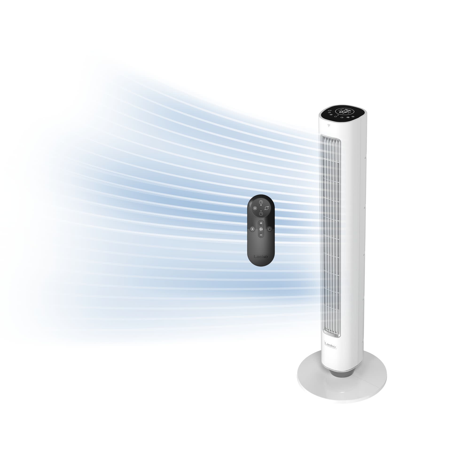 Lasko Pinnacle 40 DC Tower Fan: Oscillating. 12-Speed. Remote. Timer. White