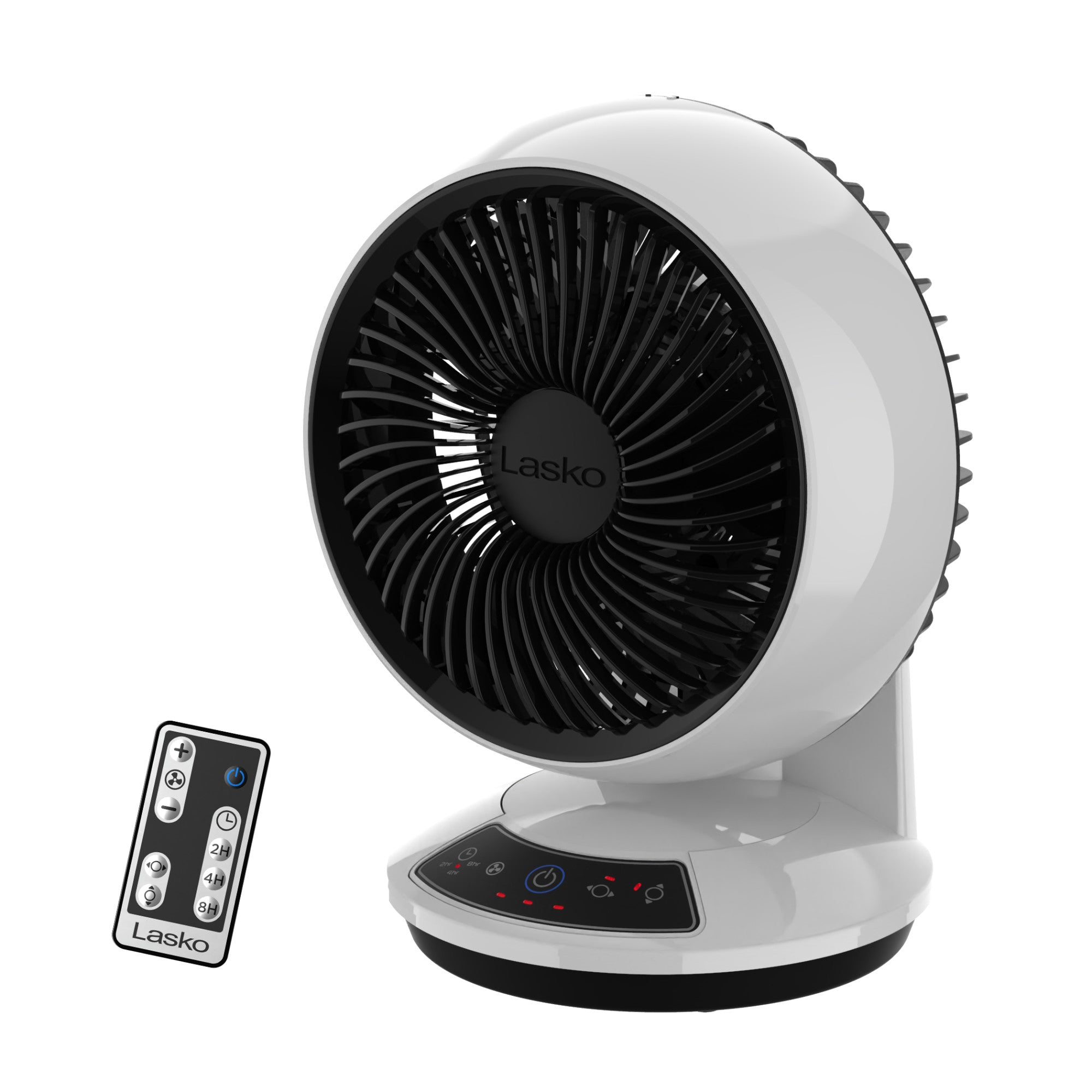 Lasko Whirlwind 7 Table Fan: Dual Oscillation. 3-Speed. Remote. White