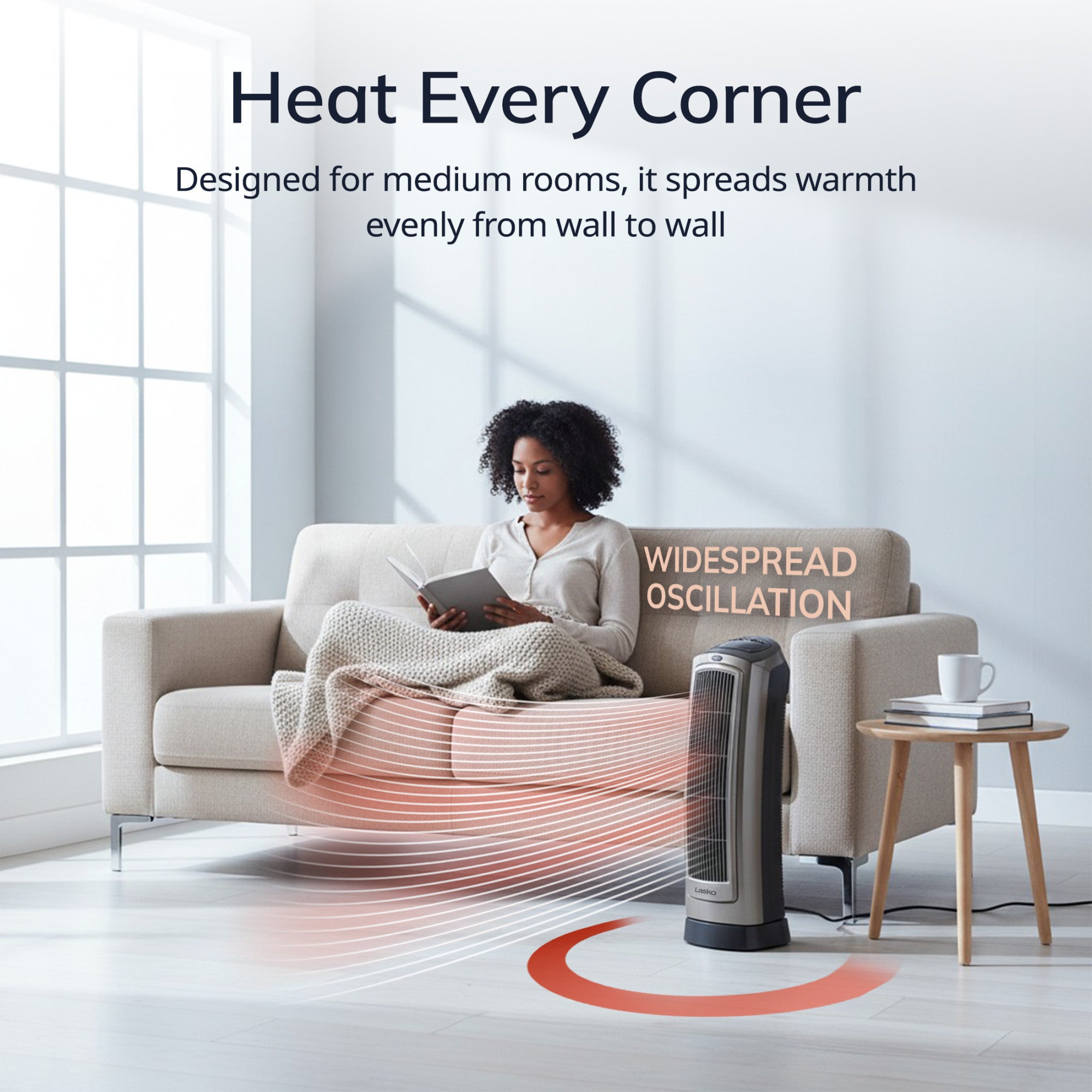Lasko 23 Ceramic Tower Space Heater: Oscillating. 2 Heat Settings. Remote. Timer. Thermostat. Silver - Image 3