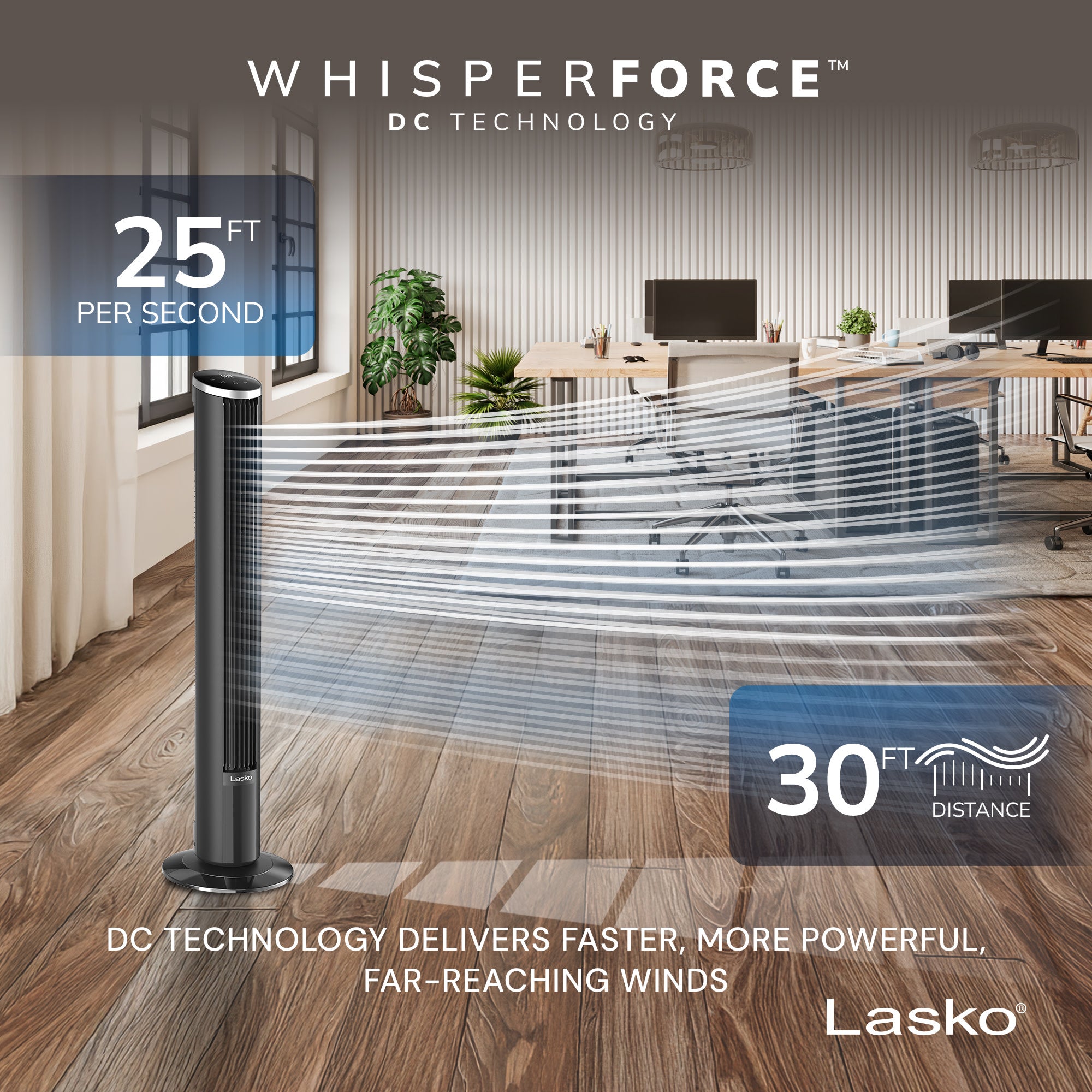 Lasko 42 DC Tower Fan: Oscillating. 12-Speed. Remote. Timer. Black - Image 2